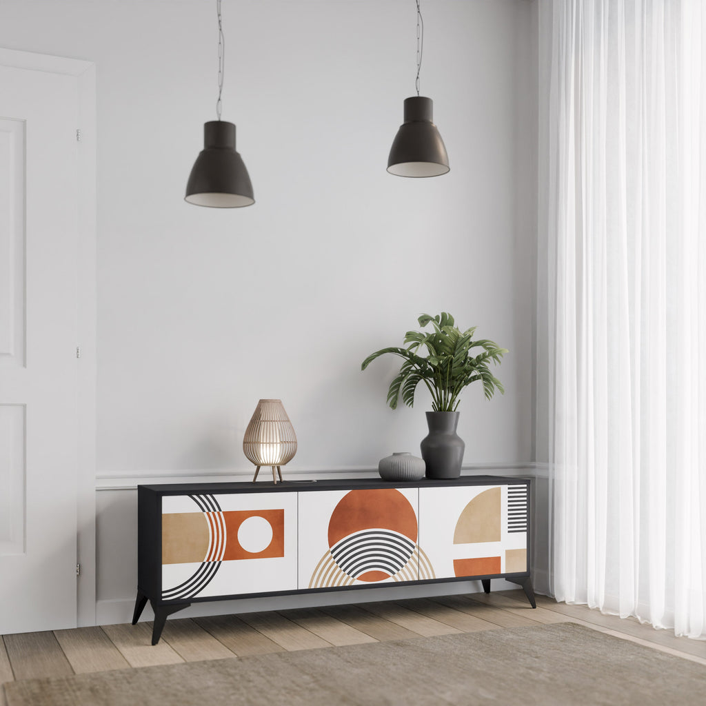 CIRCLE RHYTM Móvel de TV com 3 Portas em Acabamento Preto