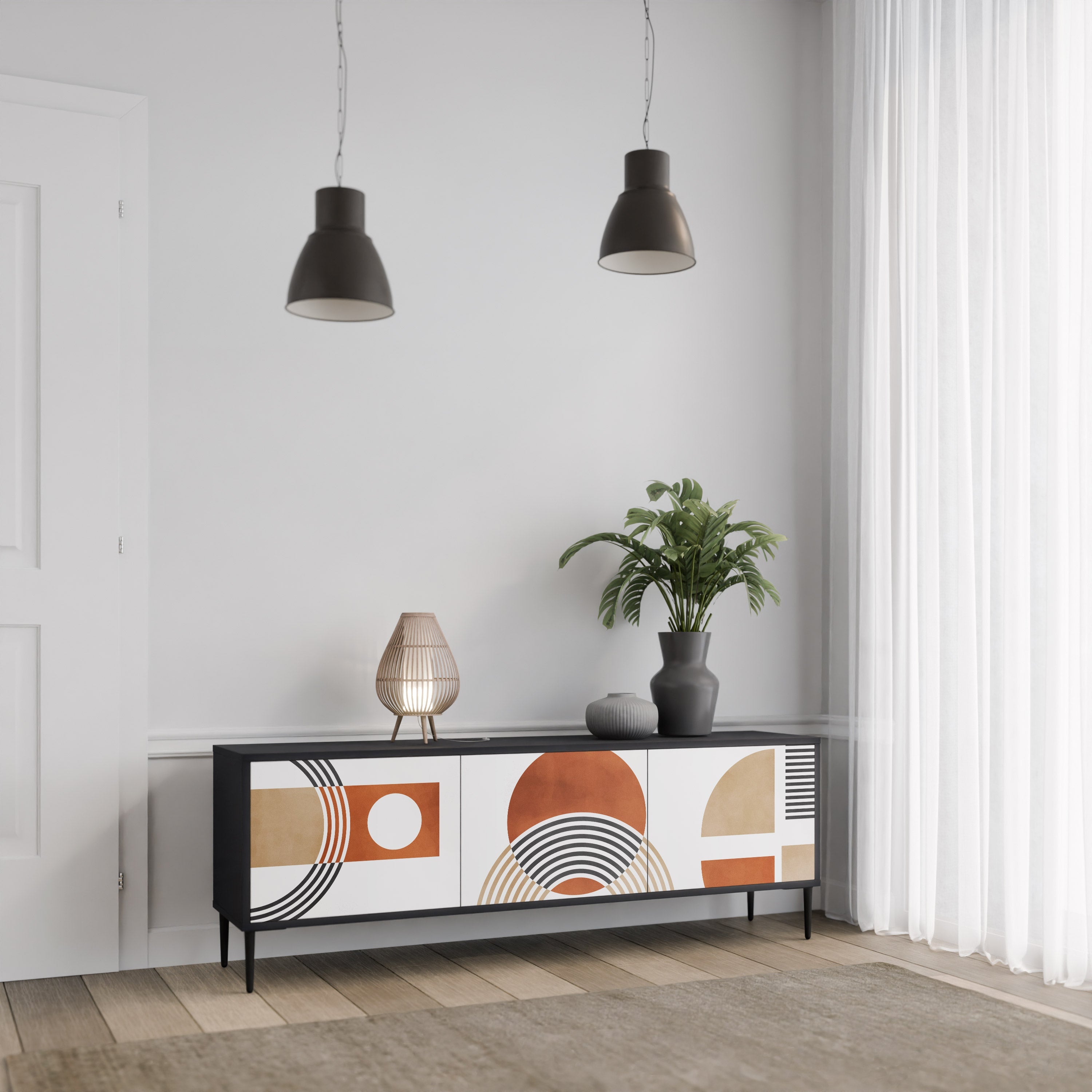 CIRCLE RHYTM Móvel de TV com 3 Portas em Acabamento Preto