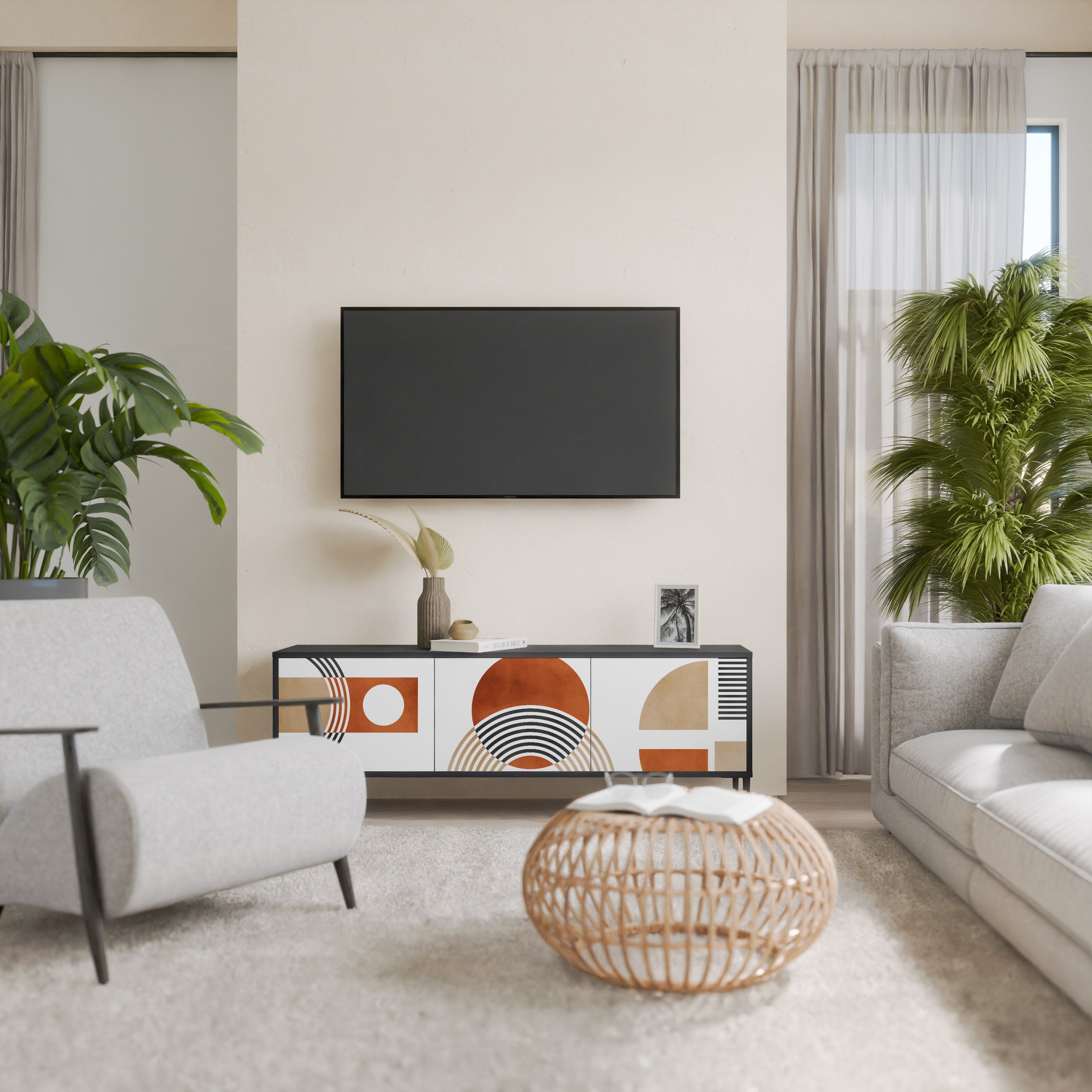 CIRCLE RHYTM Móvel de TV com 3 Portas em Acabamento Preto