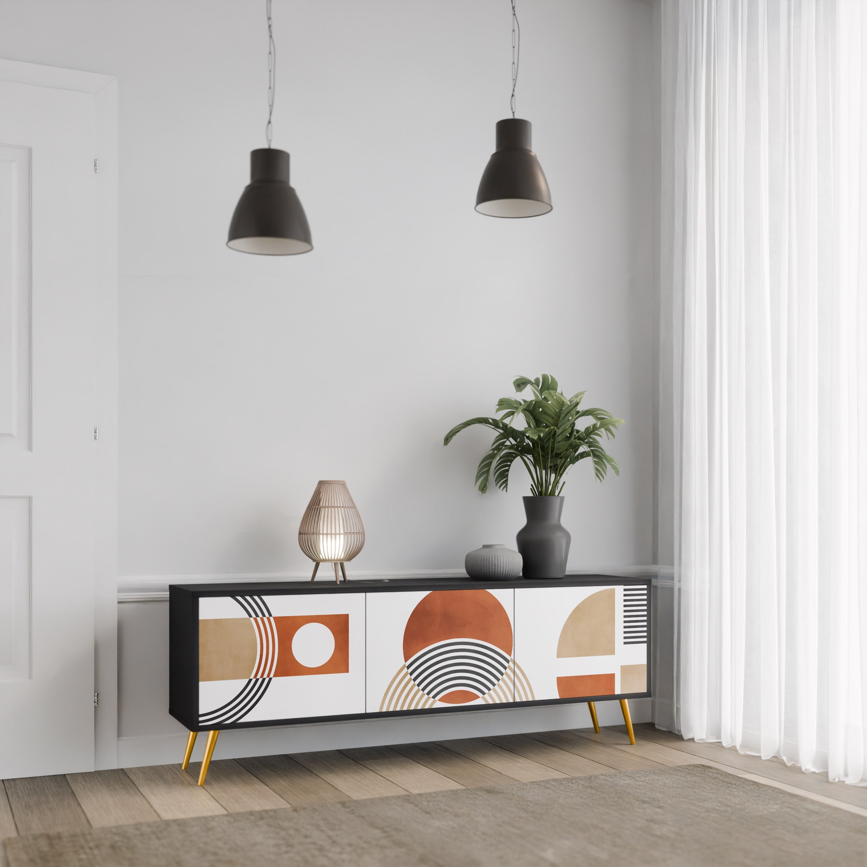 CIRCLE RHYTM Móvel de TV com 3 Portas em Acabamento Preto