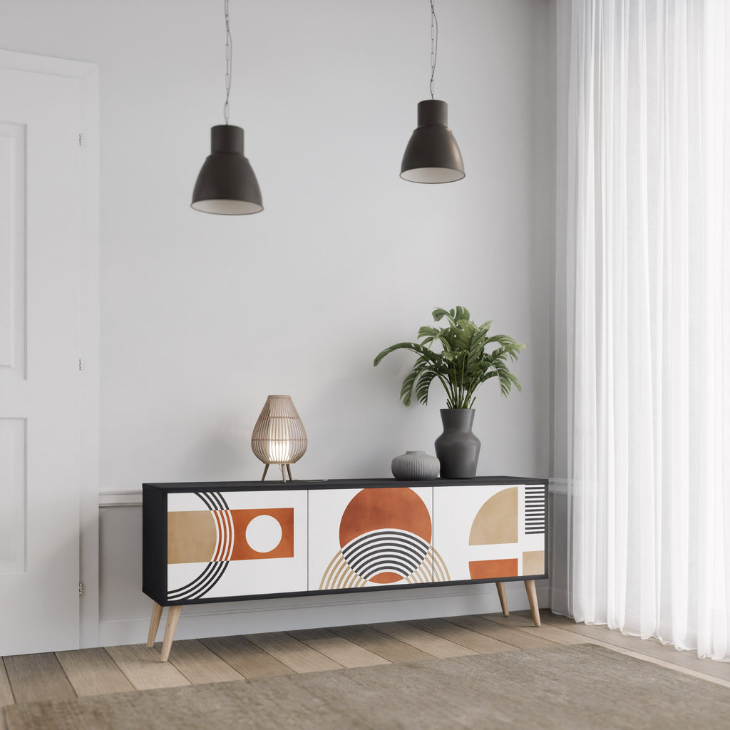 CIRCLE RHYTM Móvel de TV com 3 Portas em Acabamento Preto