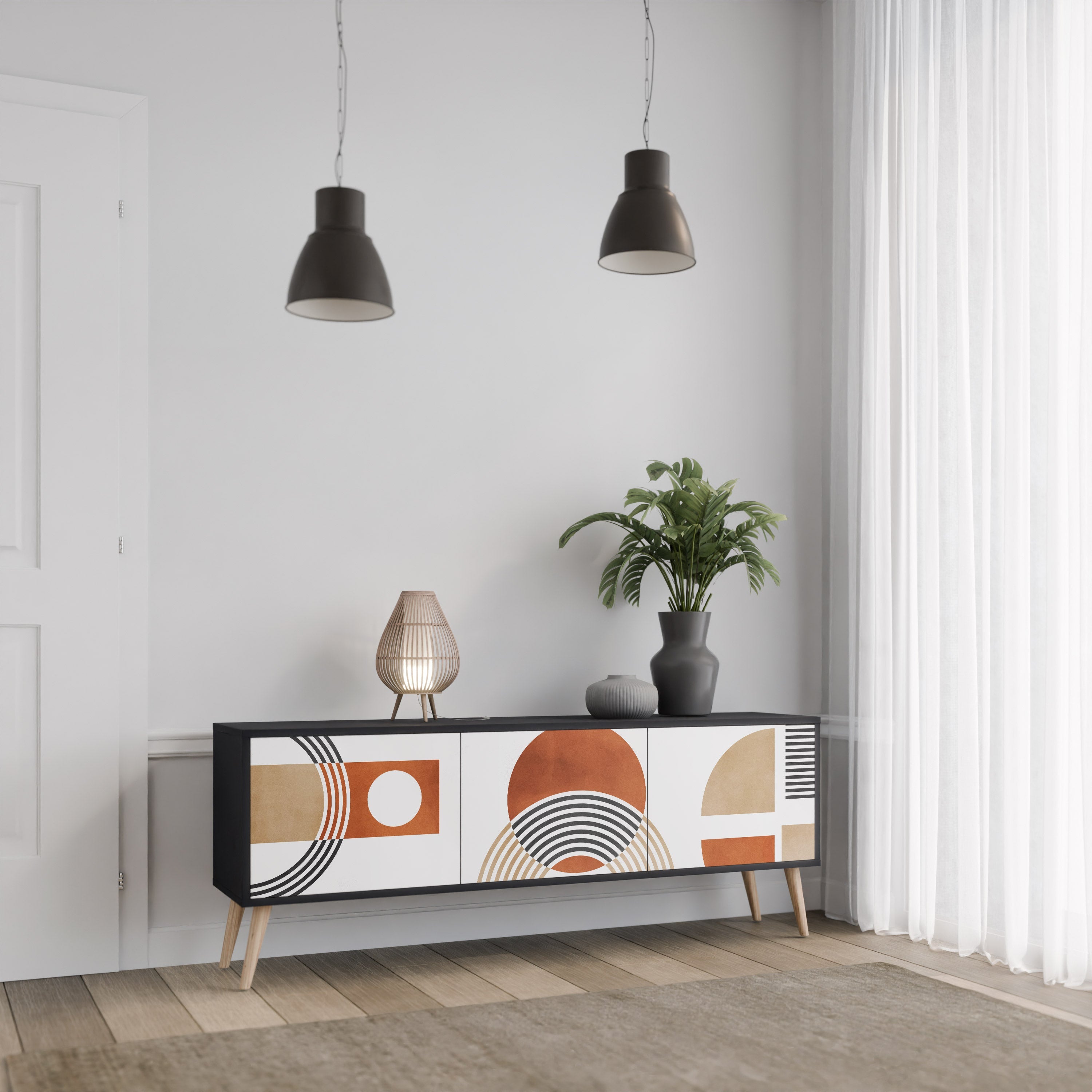 CIRCLE RHYTM Móvel de TV com 3 Portas em Acabamento Preto