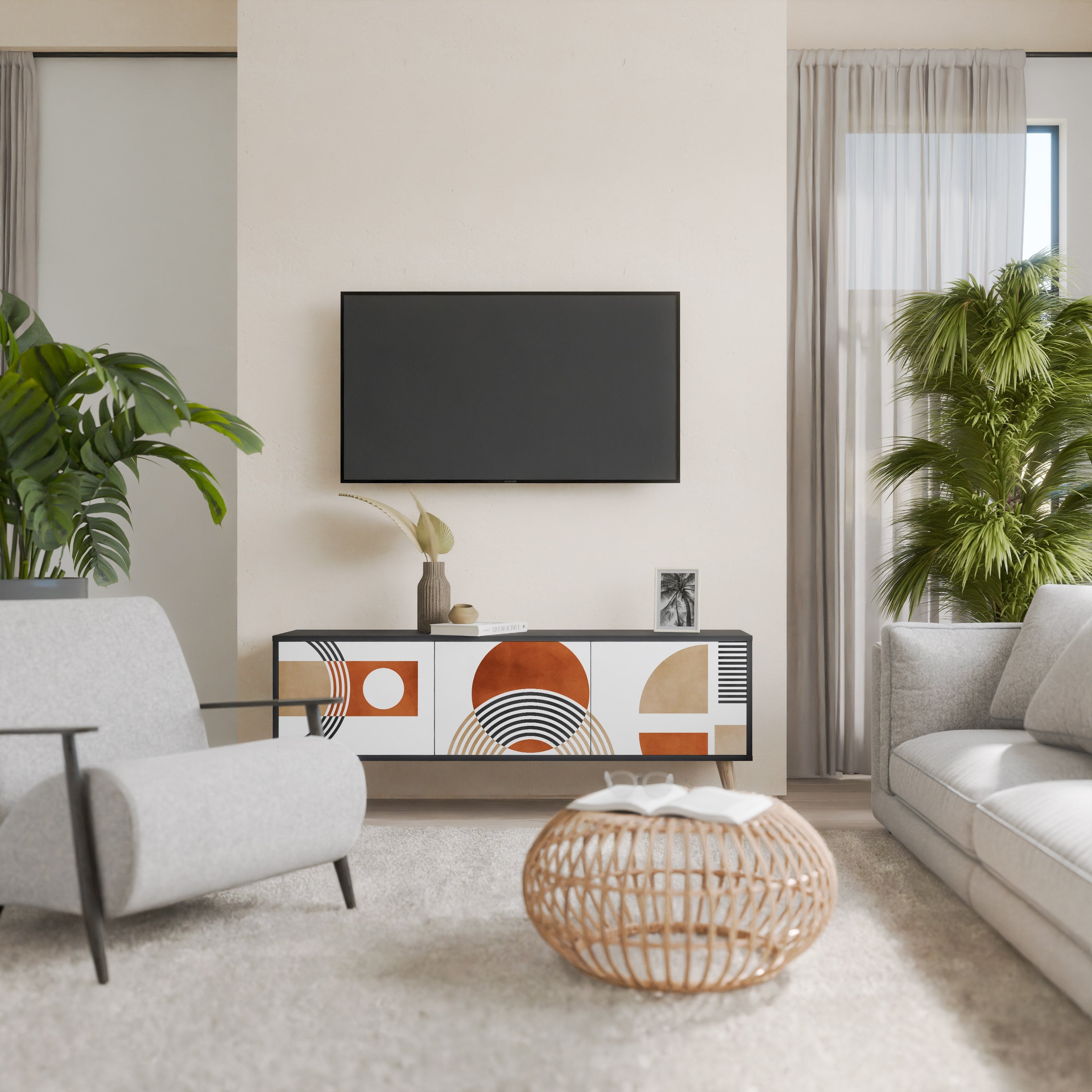 CIRCLE RHYTM Móvel de TV com 3 Portas em Acabamento Preto