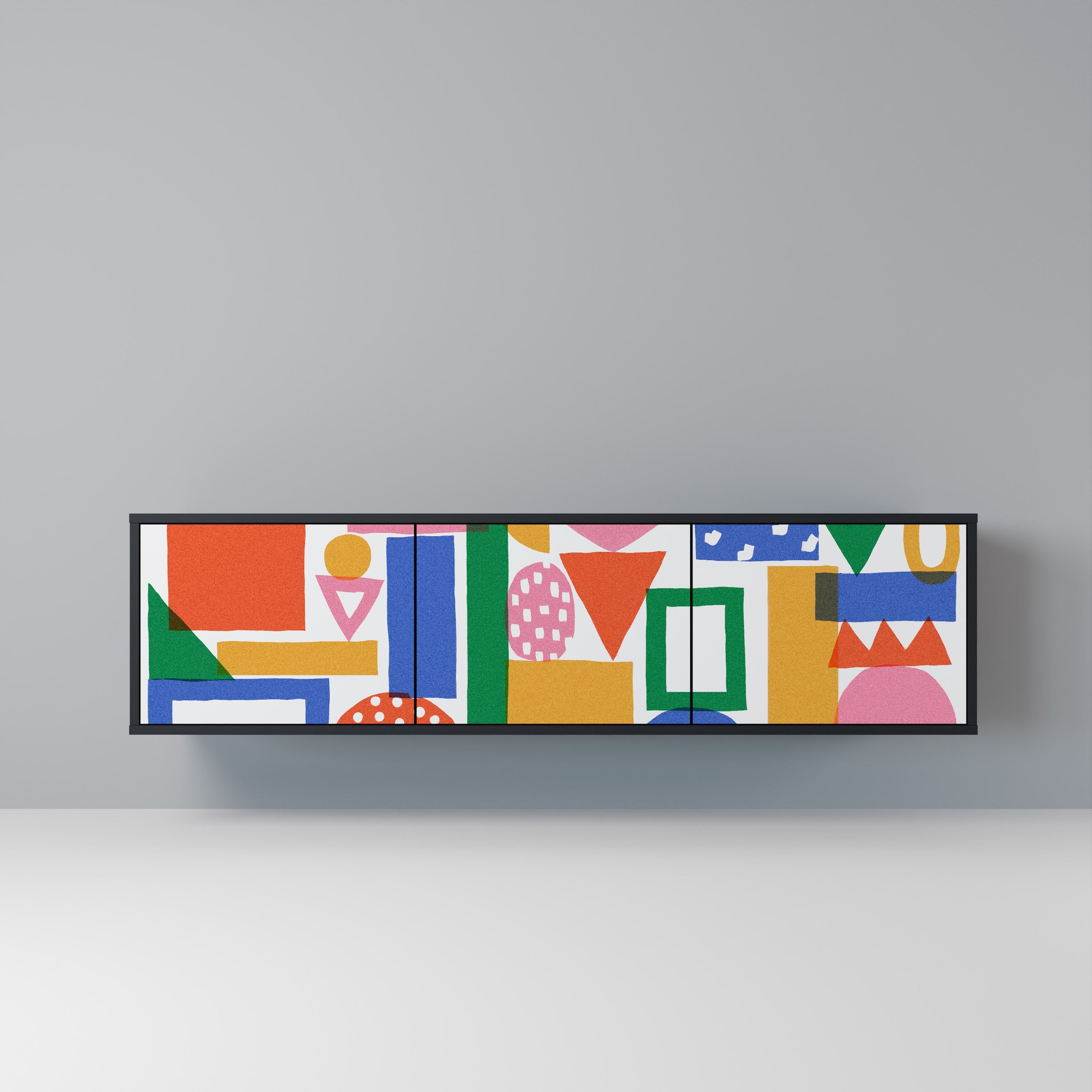 GEOMETRIC GLIMMER Móvel de TV com 3 Portas em Acabamento Preto