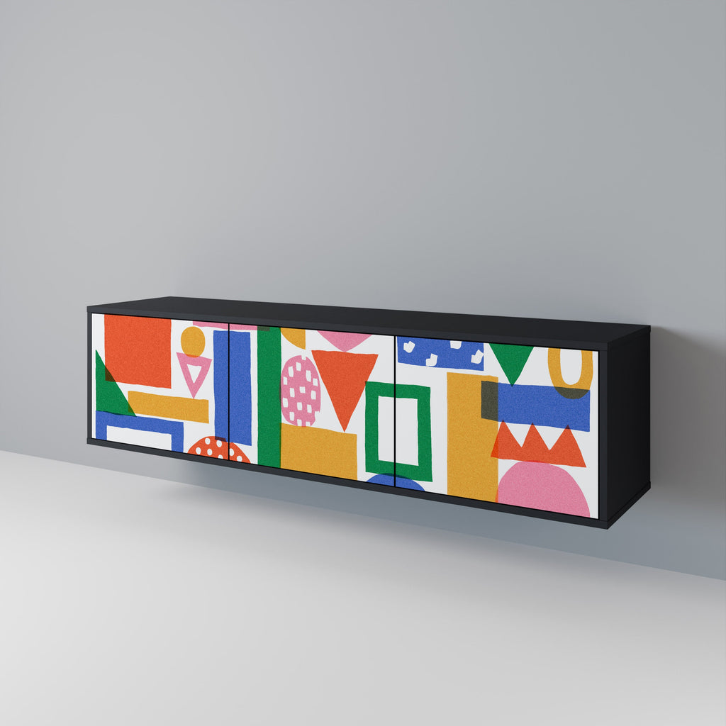 GEOMETRIC GLIMMER 3-Door TV Stand in Black Finish