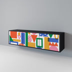 GEOMETRIC GLIMMER 3-Door TV Stand in Black Finish