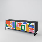 GEOMETRIC GLIMMER 3-Door TV Stand in Black Finish