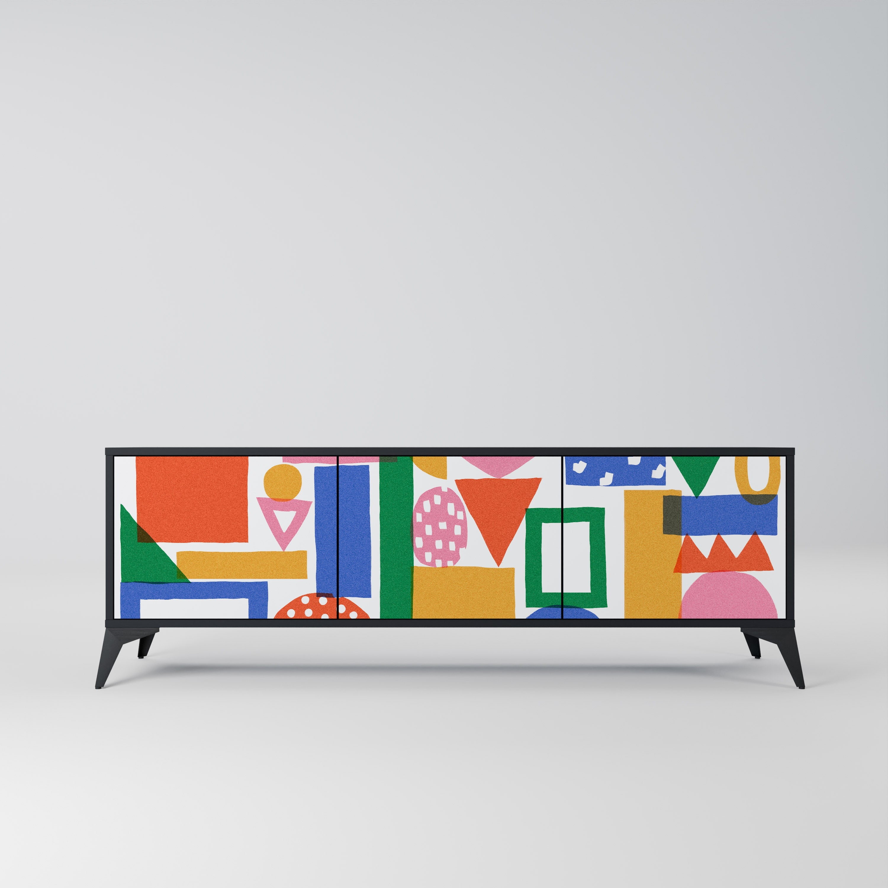 GEOMETRIC GLIMMER Móvel de TV com 3 Portas em Acabamento Preto