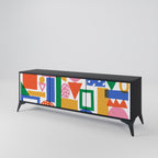 GEOMETRIC GLIMMER 3-Door TV Stand in Black Finish