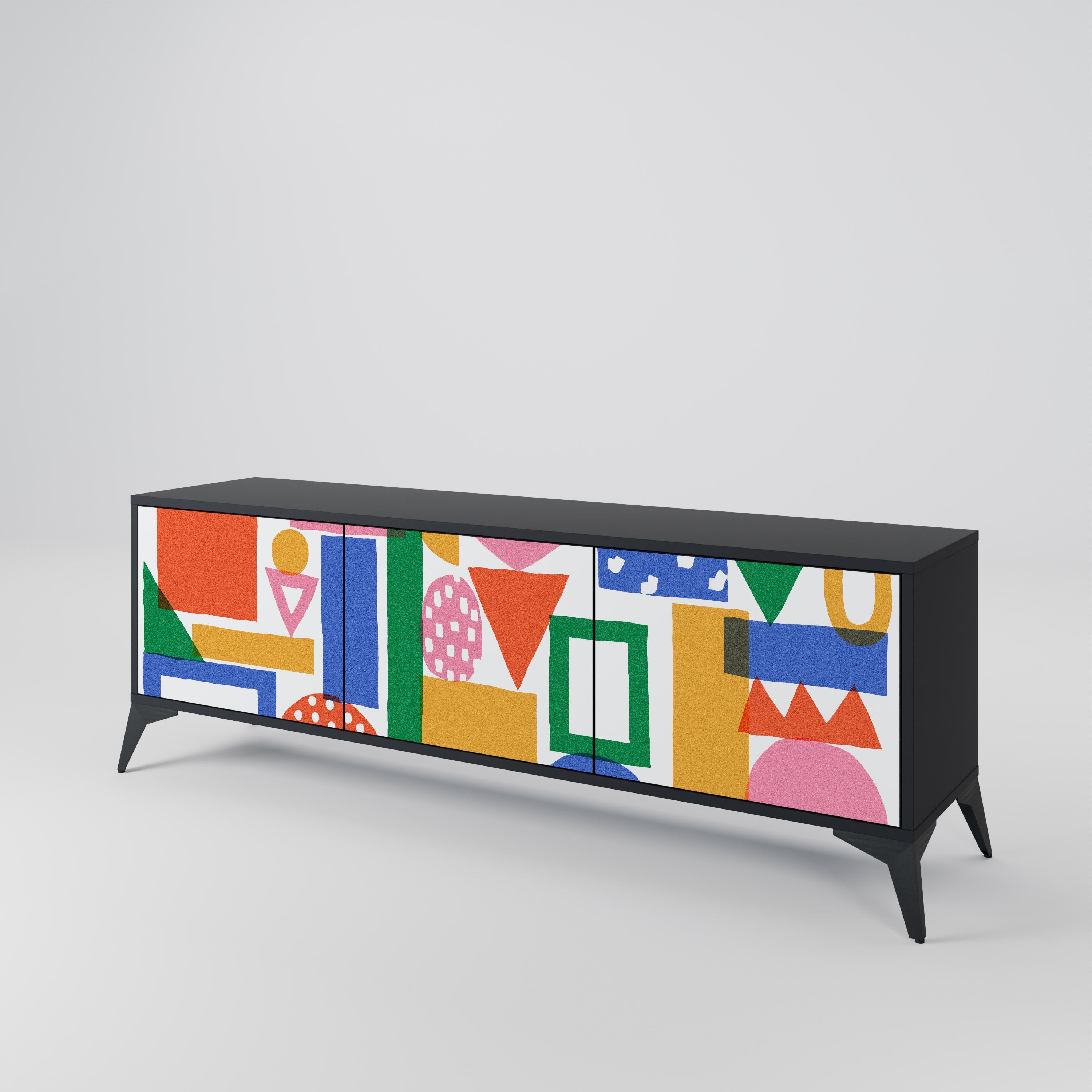 GEOMETRIC GLIMMER 3-Door TV Stand in Black Finish