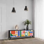 GEOMETRIC GLIMMER 3-Door TV Stand in Black Finish