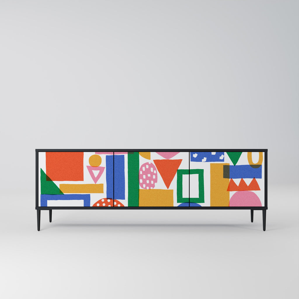 GEOMETRIC GLIMMER 3-Door TV Stand in Black Finish