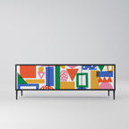 GEOMETRIC GLIMMER 3-Door TV Stand in Black Finish