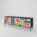 GEOMETRIC GLIMMER 3-Door TV Stand in Black Finish