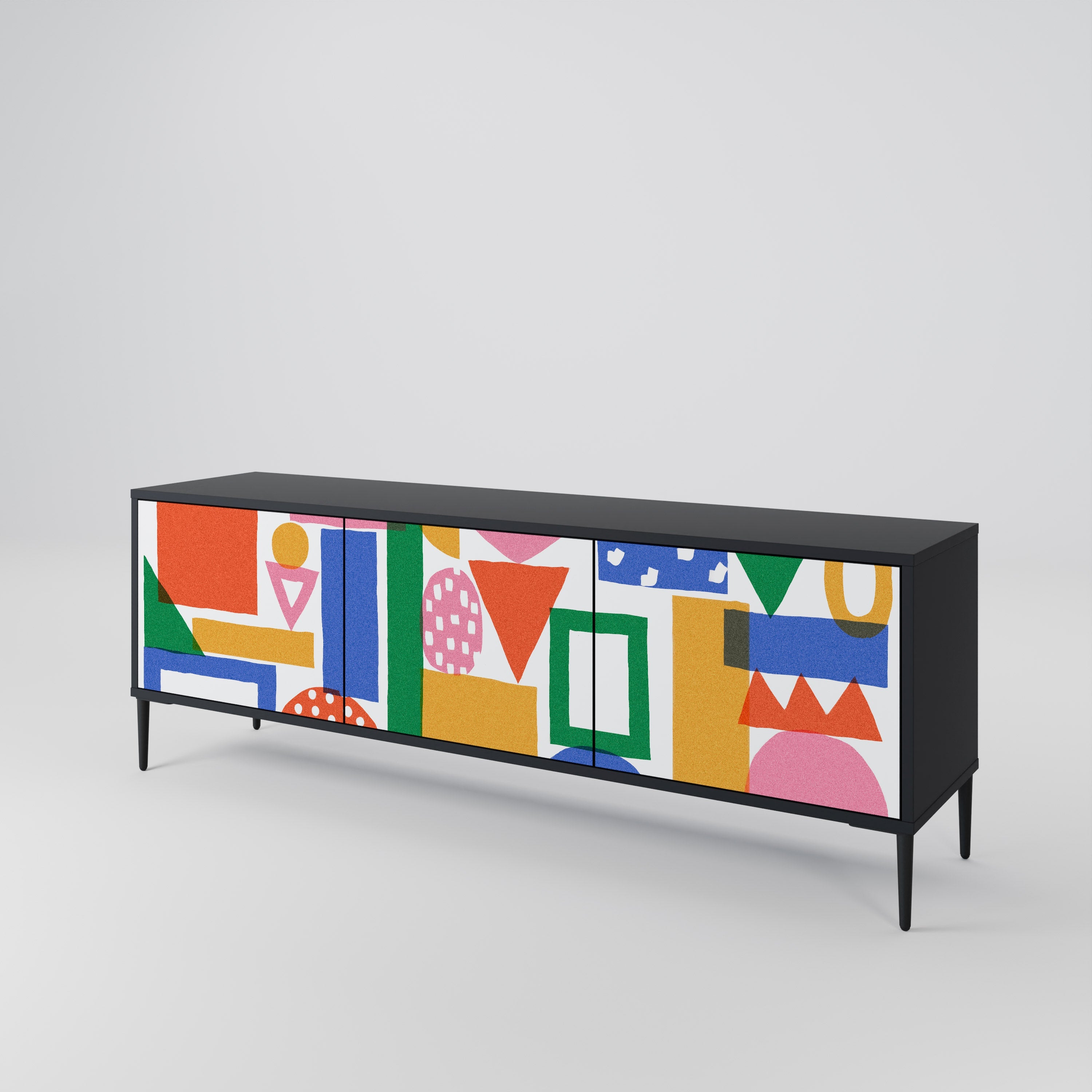 GEOMETRIC GLIMMER Móvel de TV com 3 Portas em Acabamento Preto