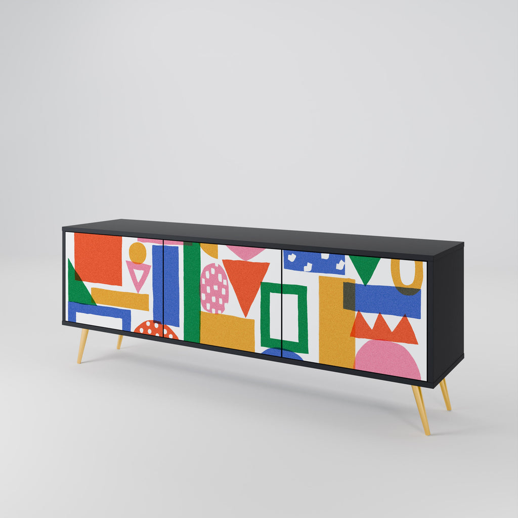 GEOMETRIC GLIMMER 3-Door TV Stand in Black Finish