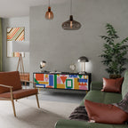 GEOMETRIC GLIMMER 3-Door TV Stand in Black Finish