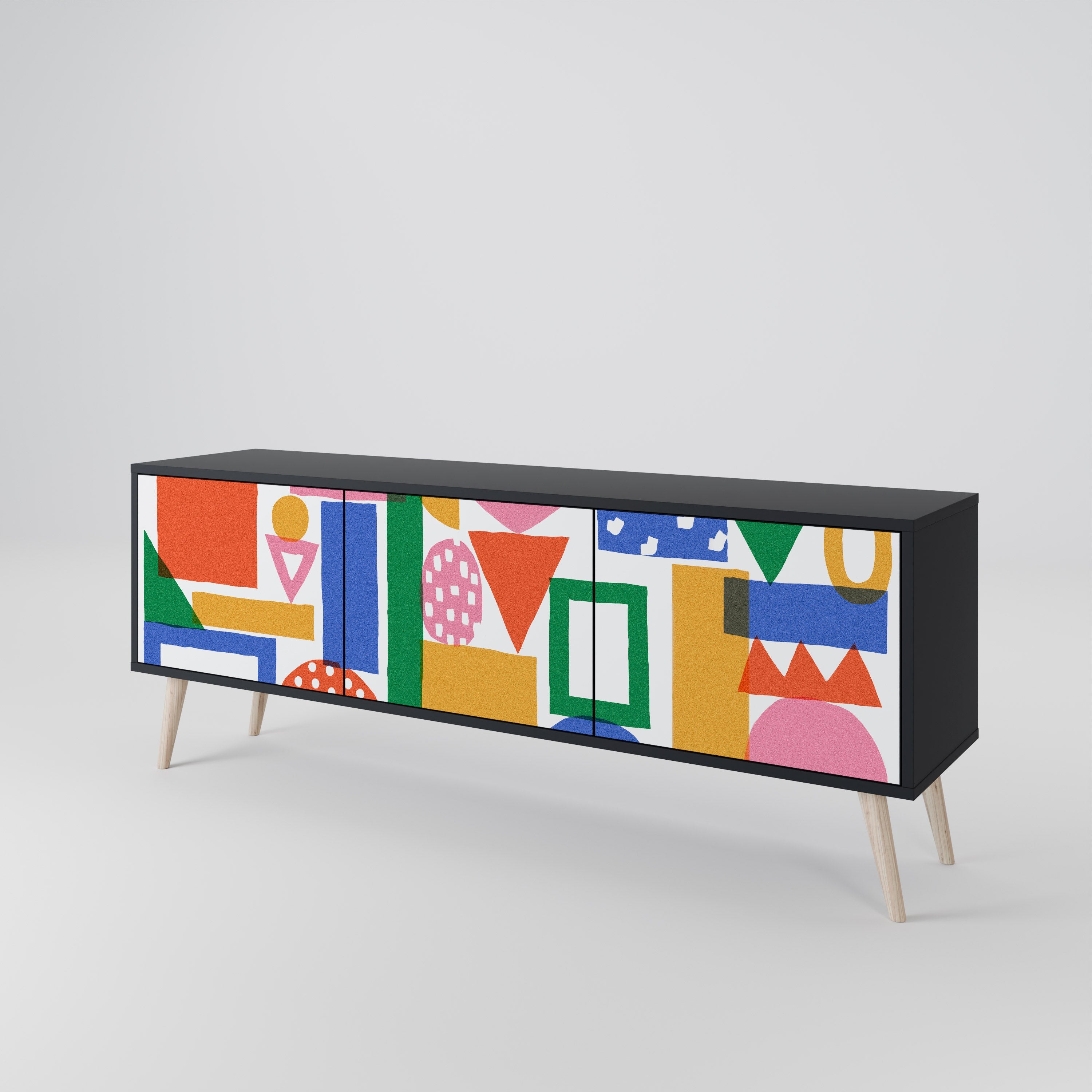 GEOMETRIC GLIMMER 3-Door TV Stand in Black Finish