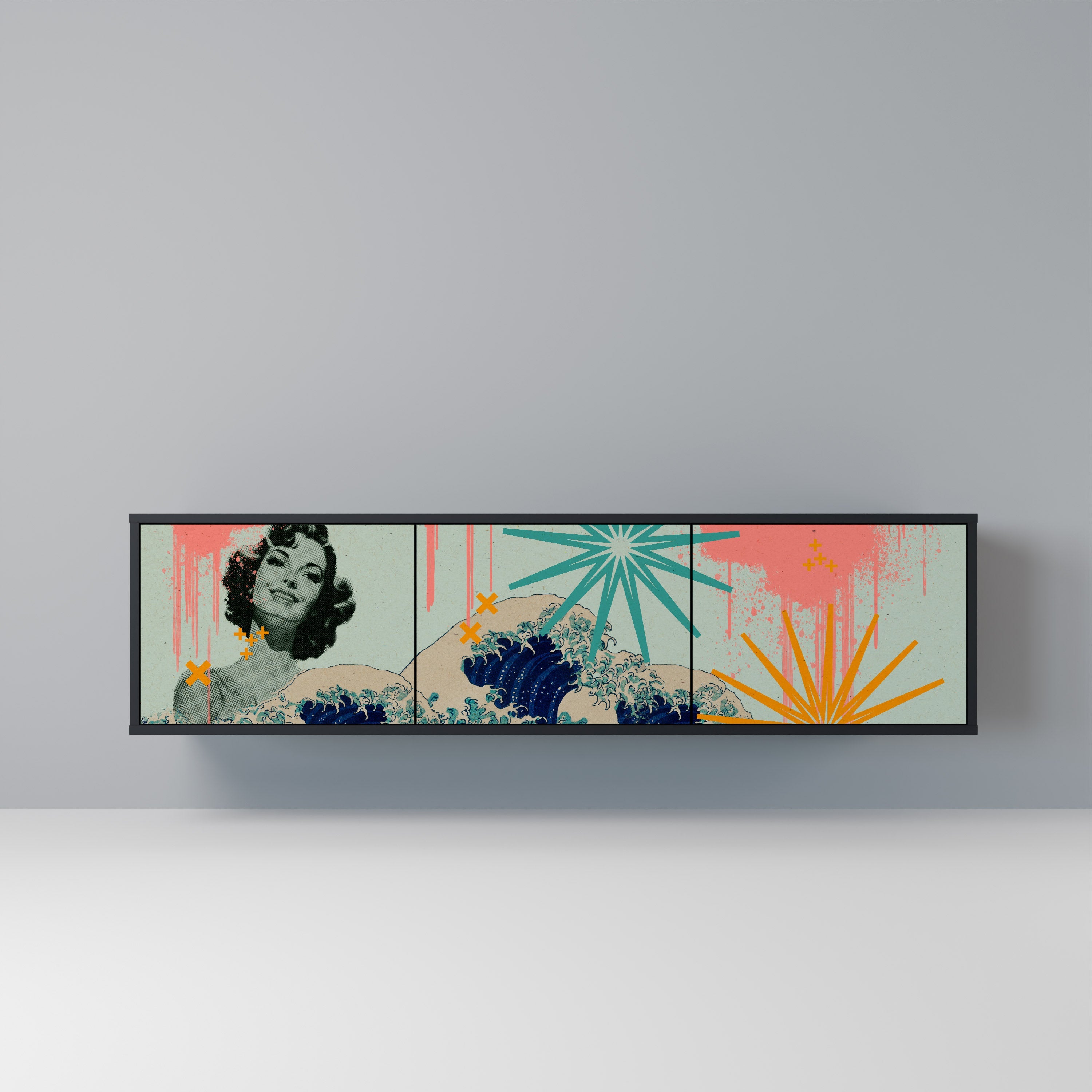 KANAGAWA BEAUTY Móvel de TV com 3 Portas em Acabamento Preto