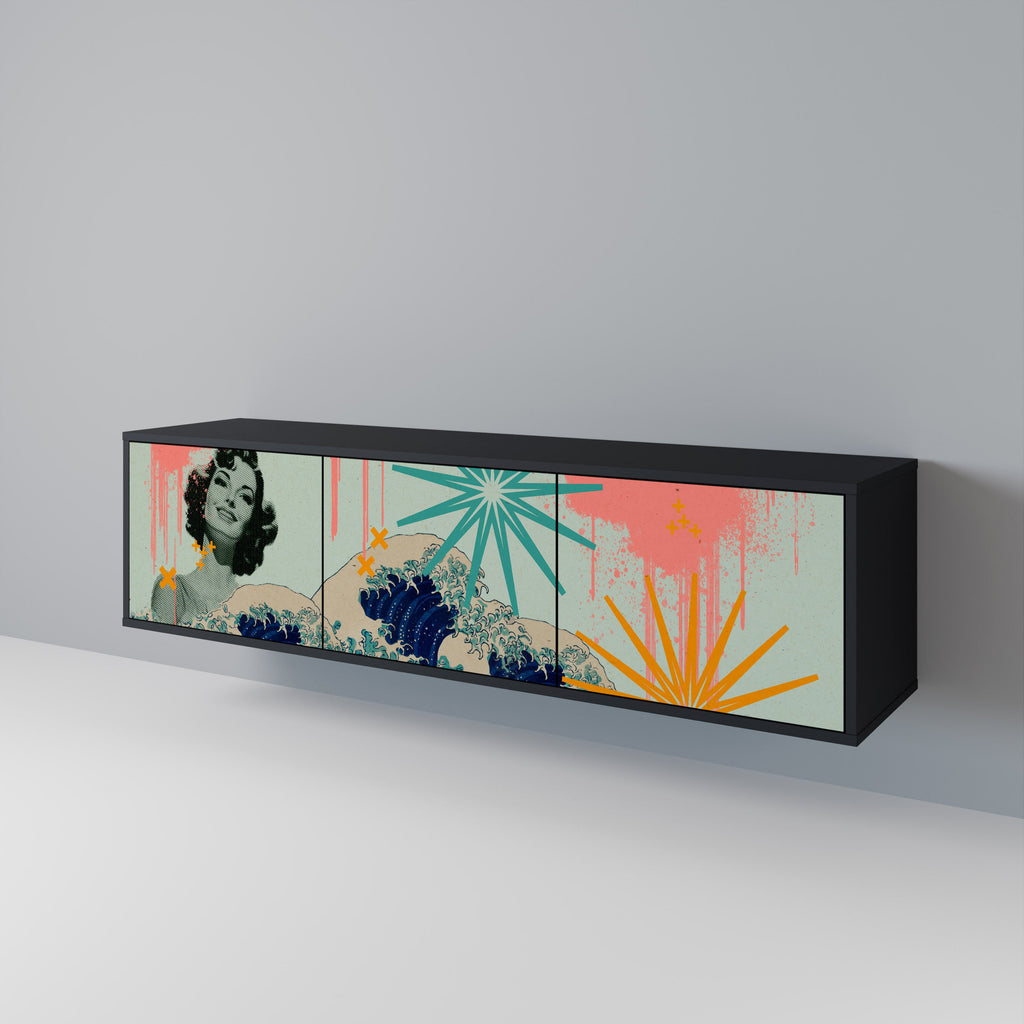 KANAGAWA BEAUTY Móvel de TV com 3 Portas em Acabamento Preto