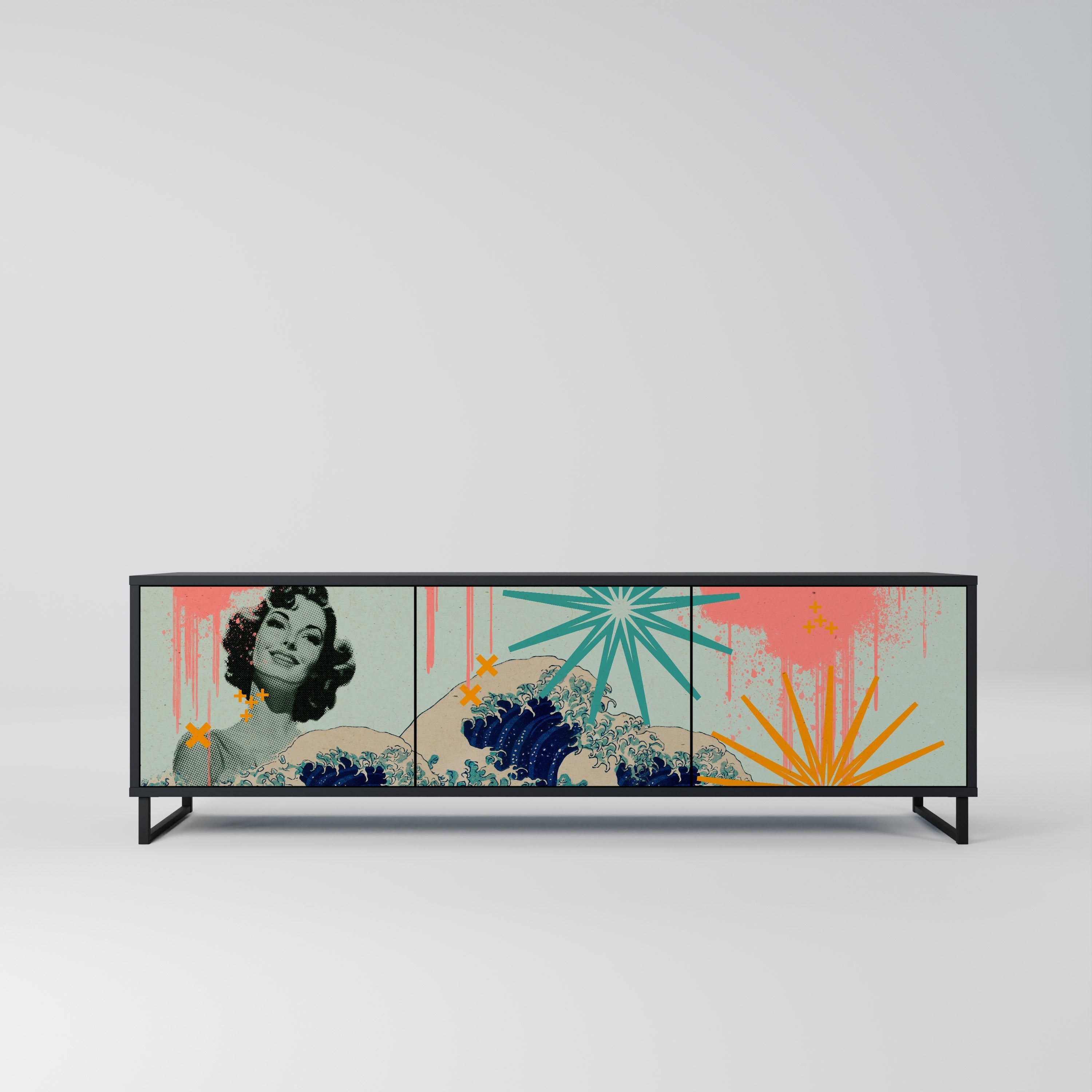 KANAGAWA BEAUTY Móvel de TV com 3 Portas em Acabamento Preto