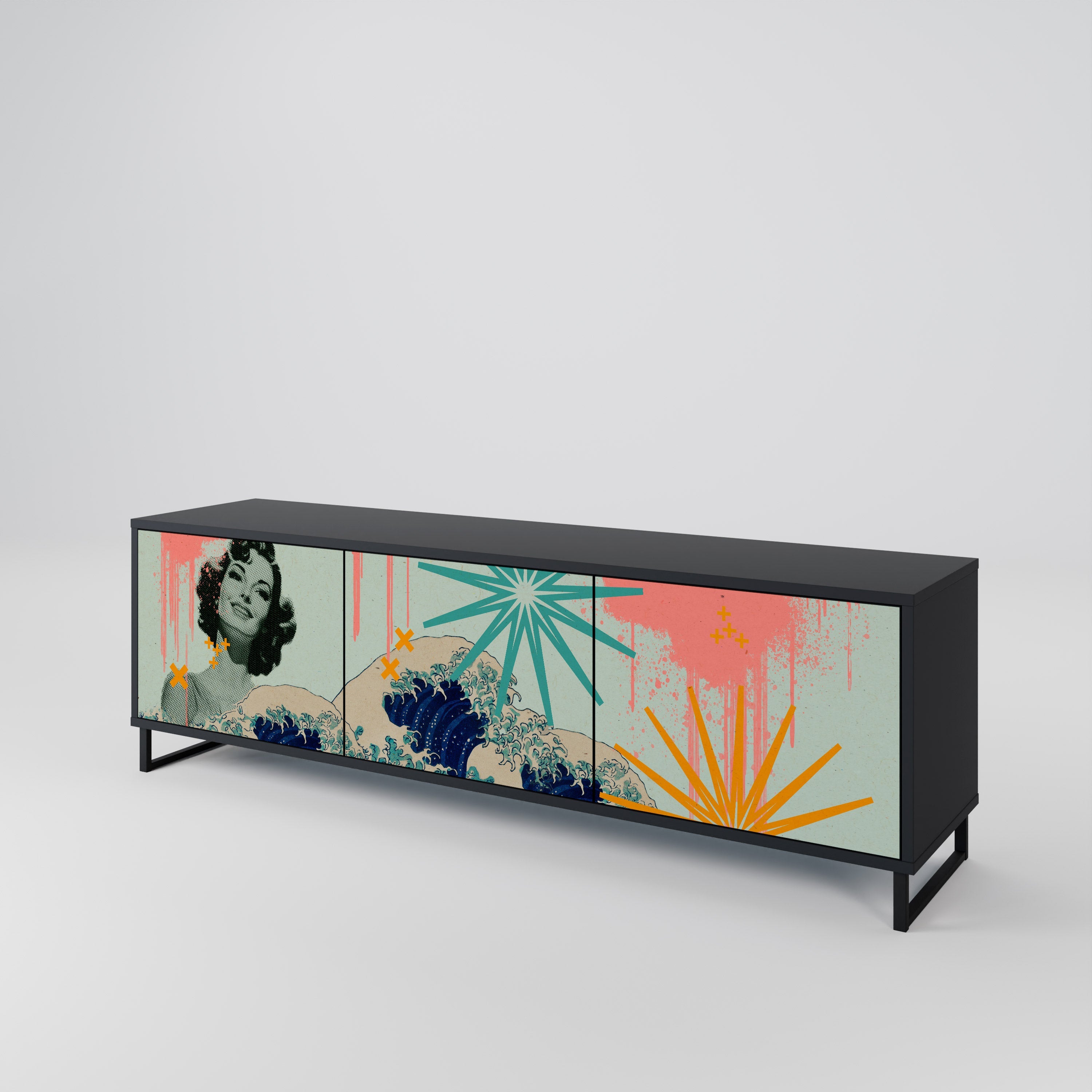 KANAGAWA BEAUTY Móvel de TV com 3 Portas em Acabamento Preto