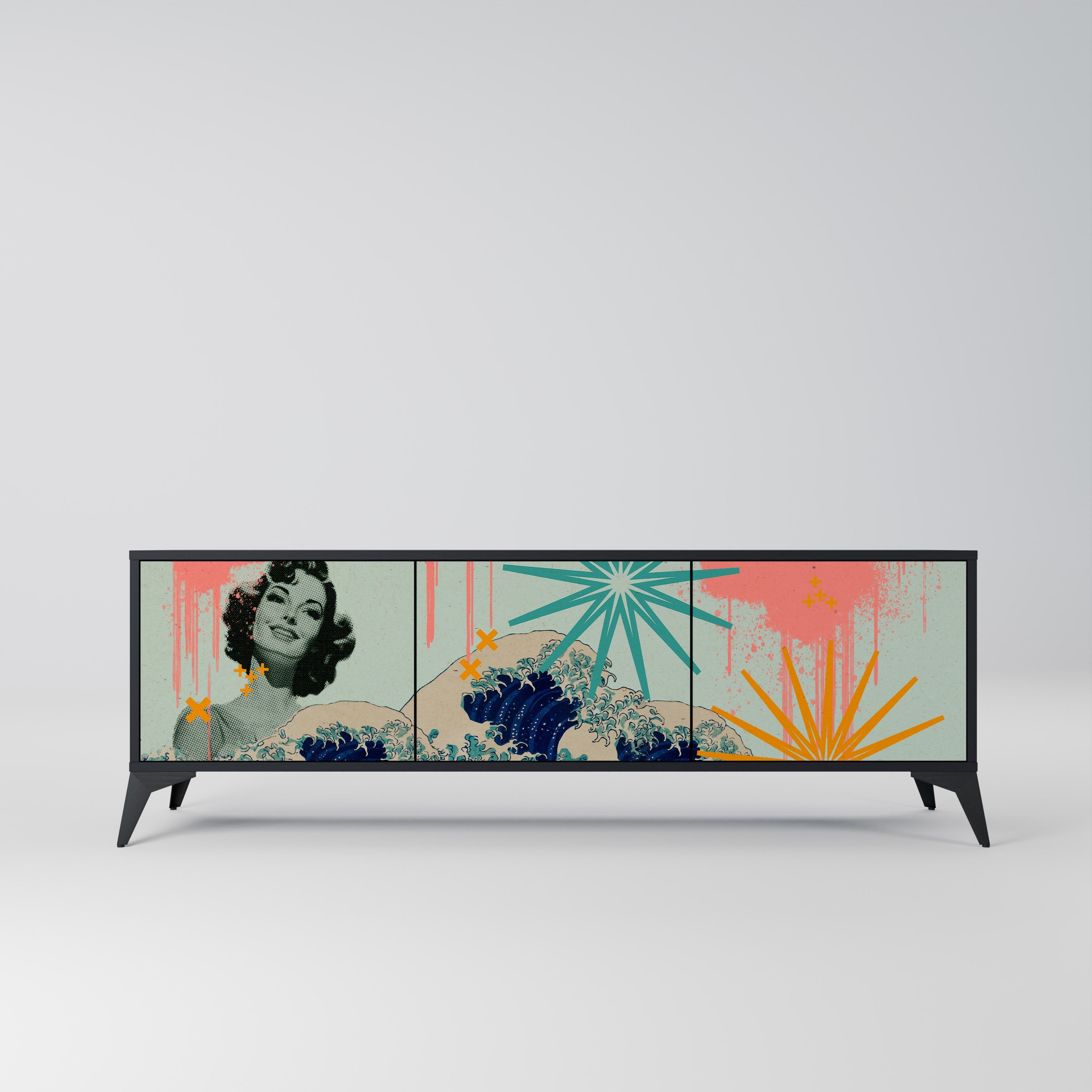 KANAGAWA BEAUTY Móvel de TV com 3 Portas em Acabamento Preto