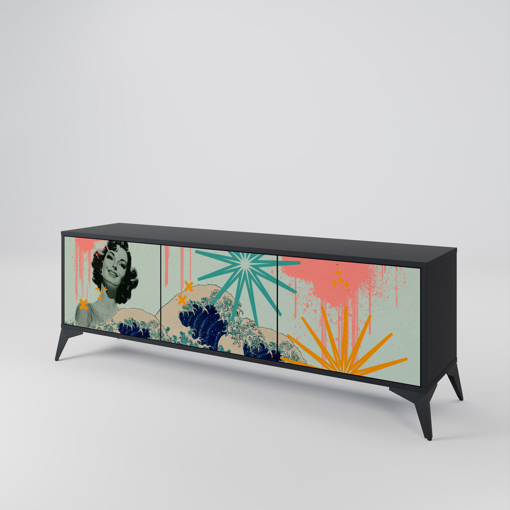 KANAGAWA BEAUTY Móvel de TV com 3 Portas em Acabamento Preto