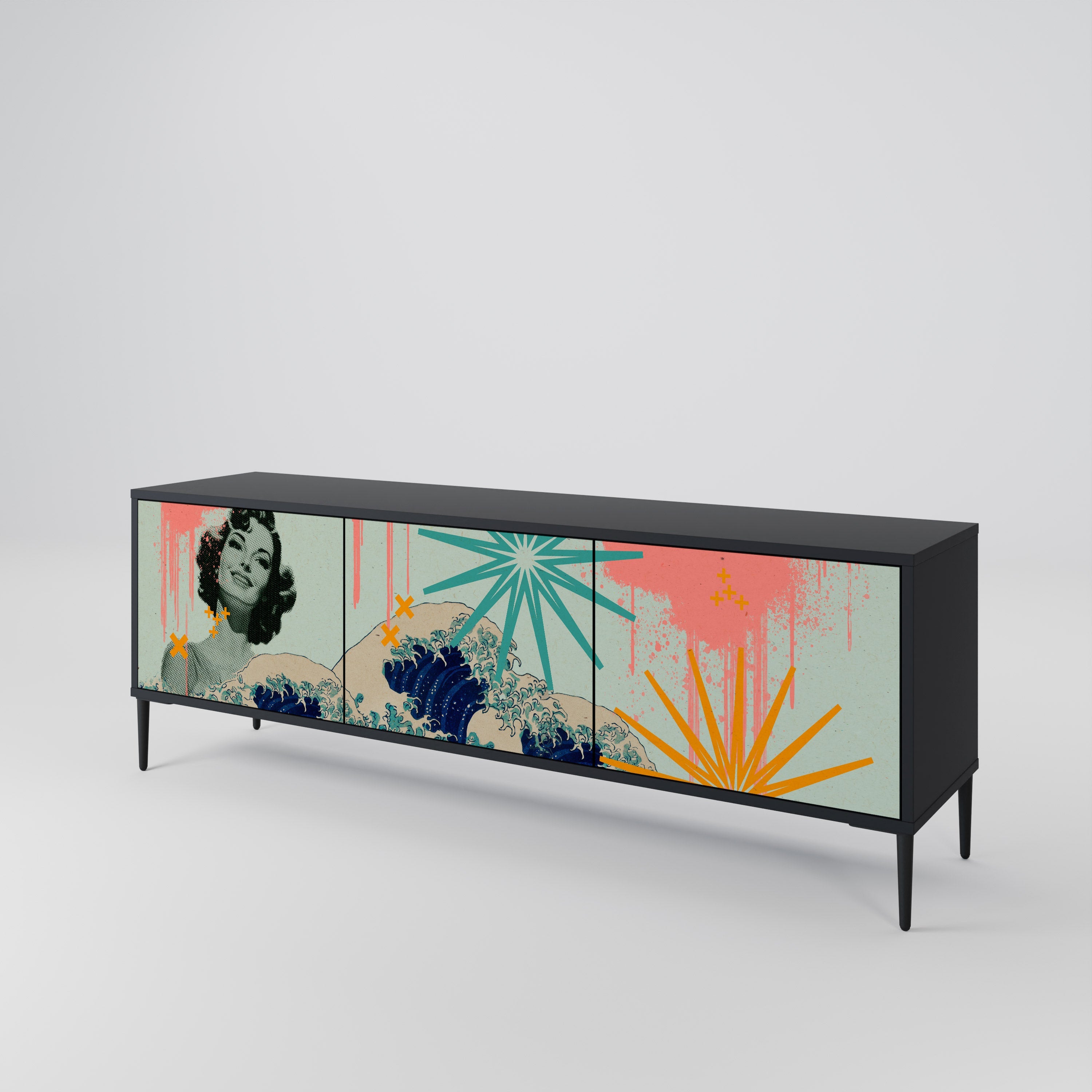 KANAGAWA BEAUTY Móvel de TV com 3 Portas em Acabamento Preto