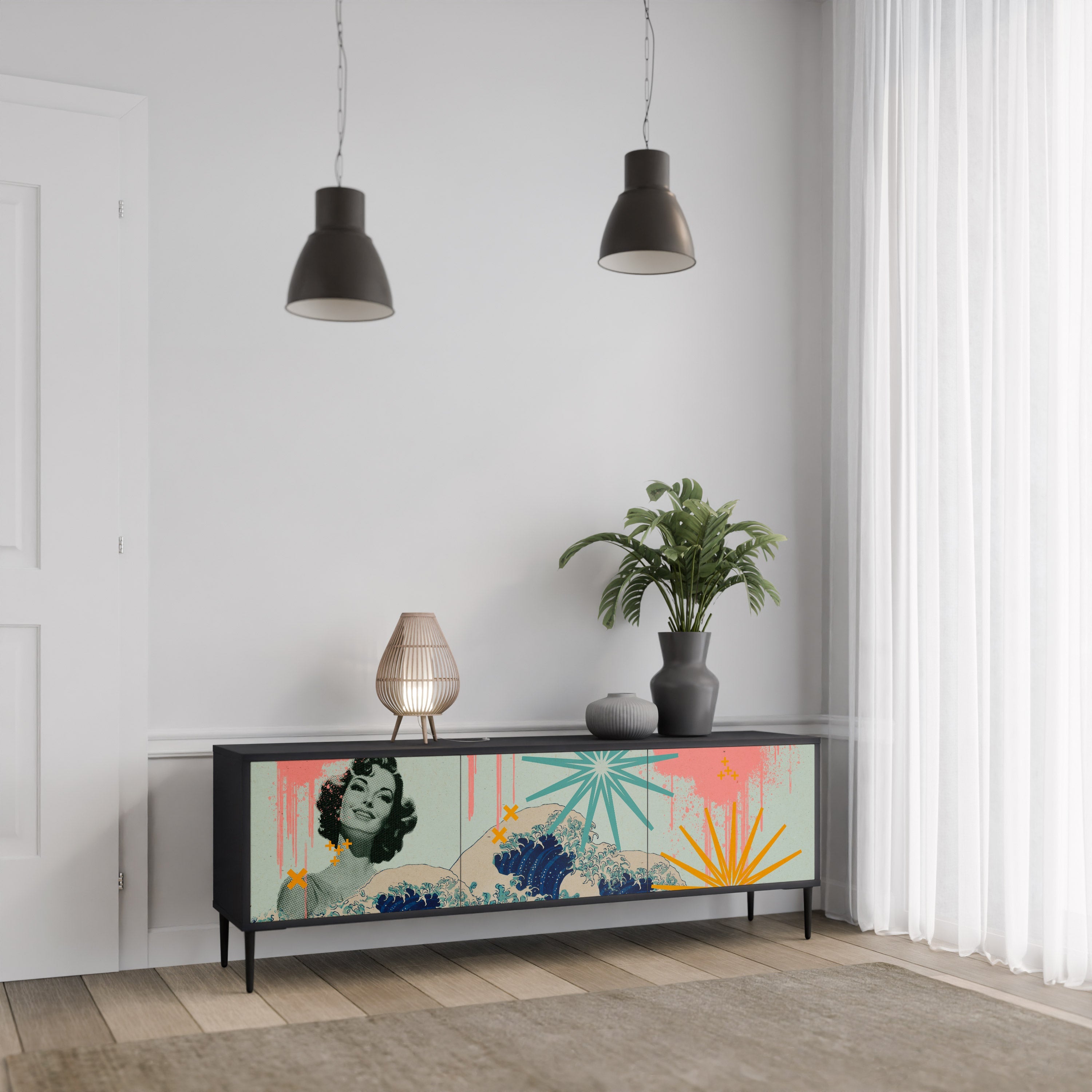 KANAGAWA BEAUTY Móvel de TV com 3 Portas em Acabamento Preto