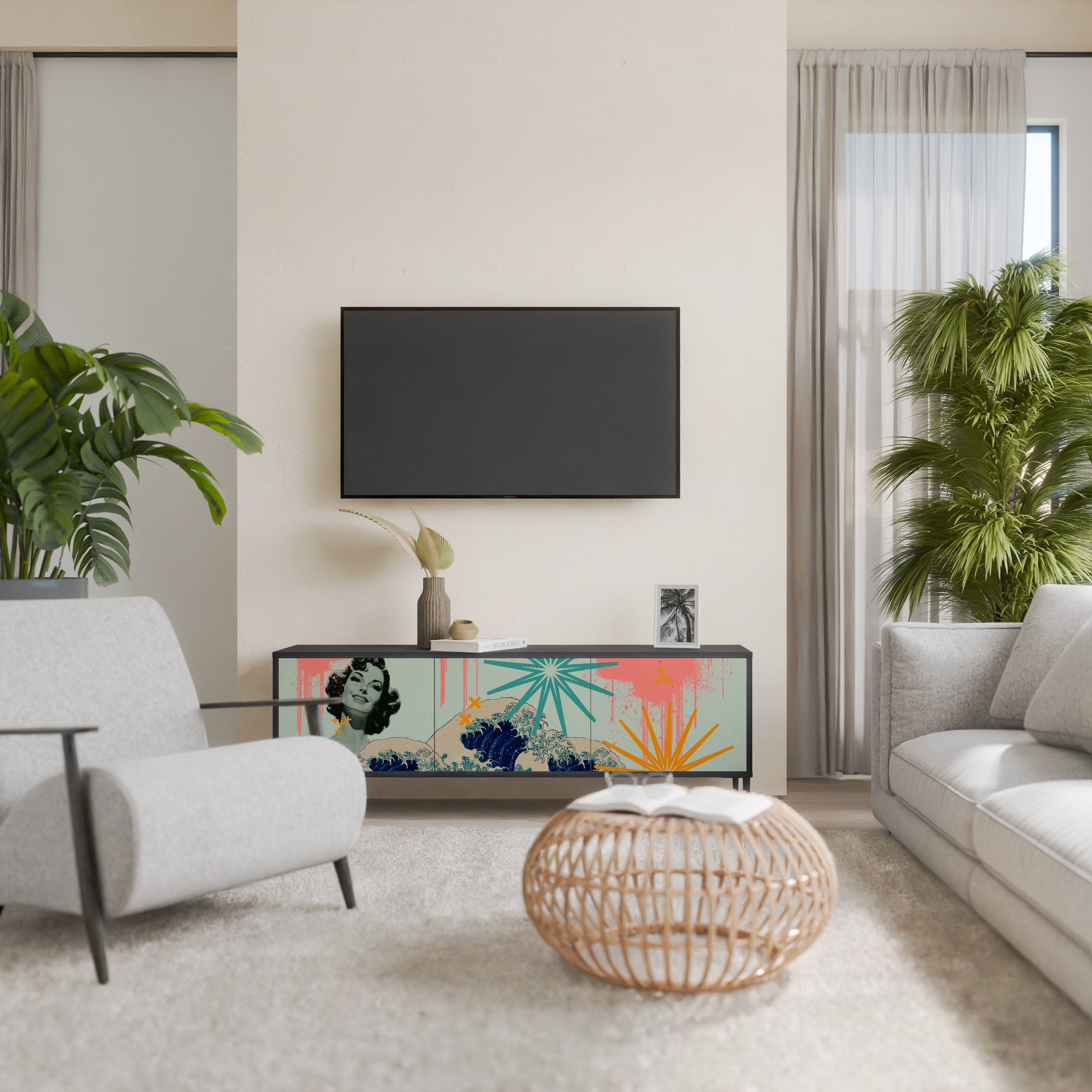 KANAGAWA BEAUTY Móvel de TV com 3 Portas em Acabamento Preto