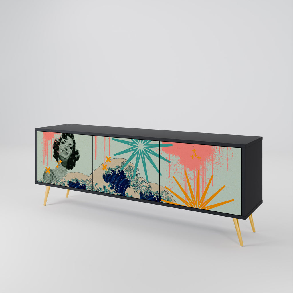 KANAGAWA BEAUTY Móvel de TV com 3 Portas em Acabamento Preto