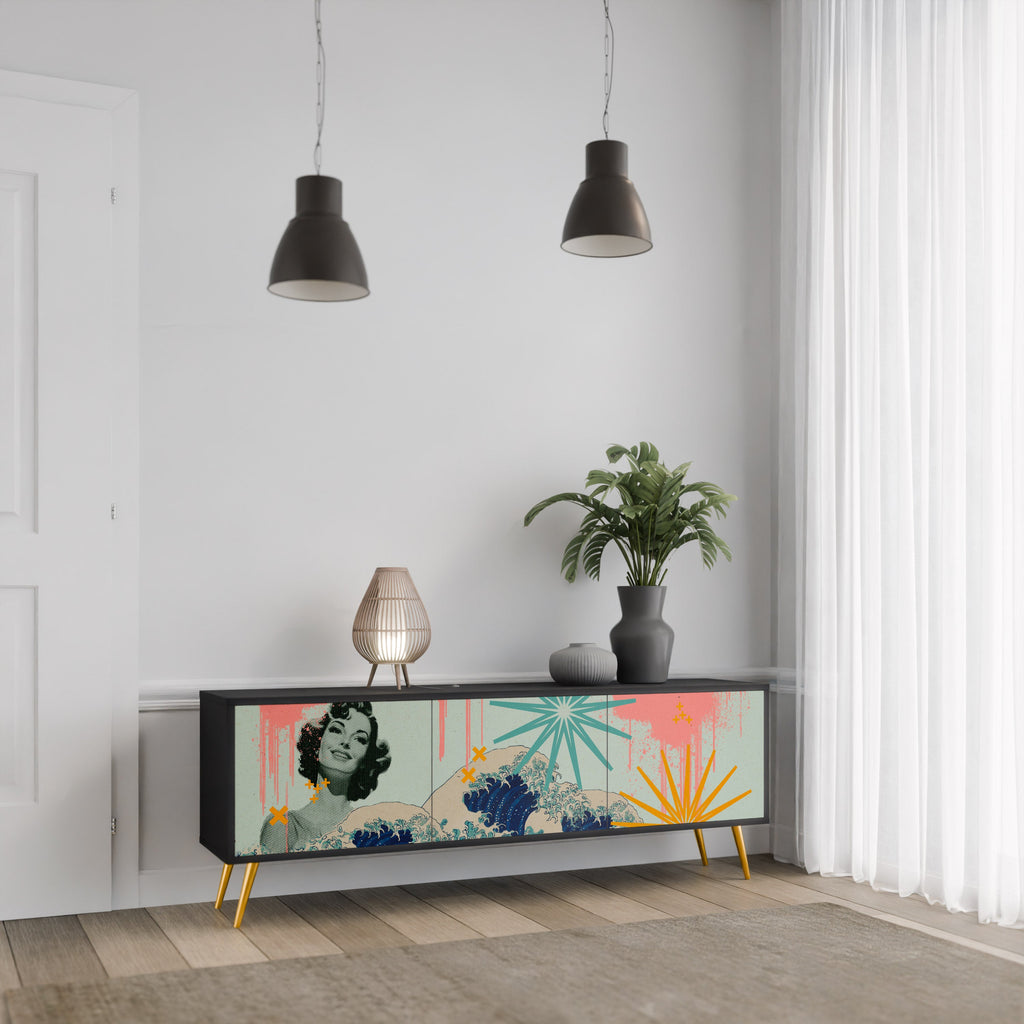 KANAGAWA BEAUTY Móvel de TV com 3 Portas em Acabamento Preto