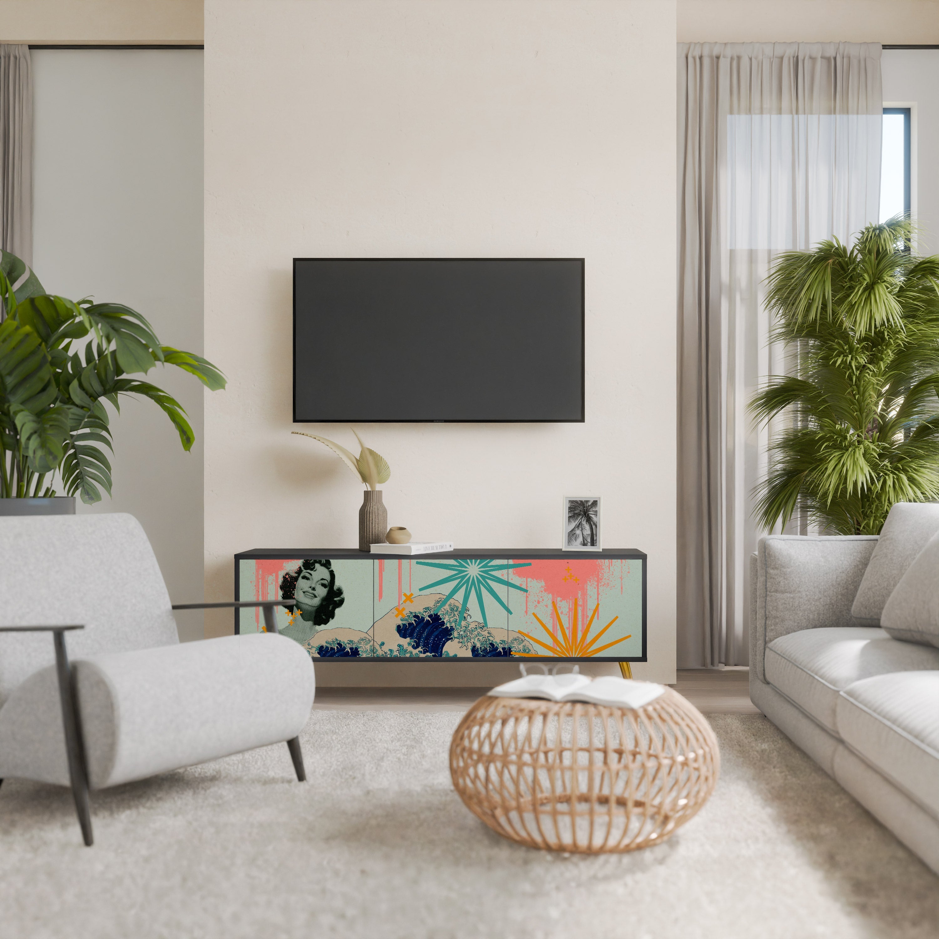 KANAGAWA BEAUTY Móvel de TV com 3 Portas em Acabamento Preto