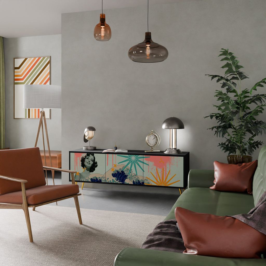 KANAGAWA BEAUTY Móvel de TV com 3 Portas em Acabamento Preto