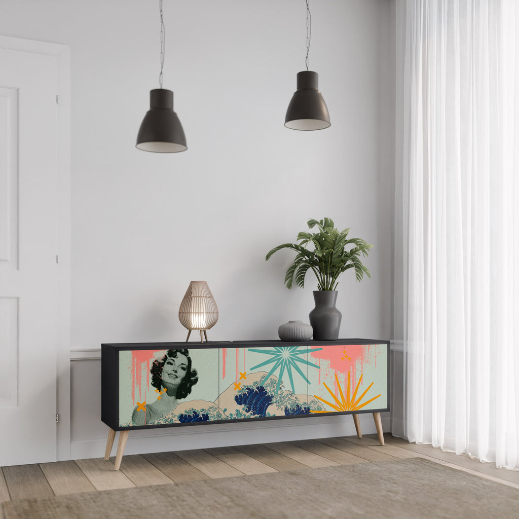 KANAGAWA BEAUTY Móvel de TV com 3 Portas em Acabamento Preto