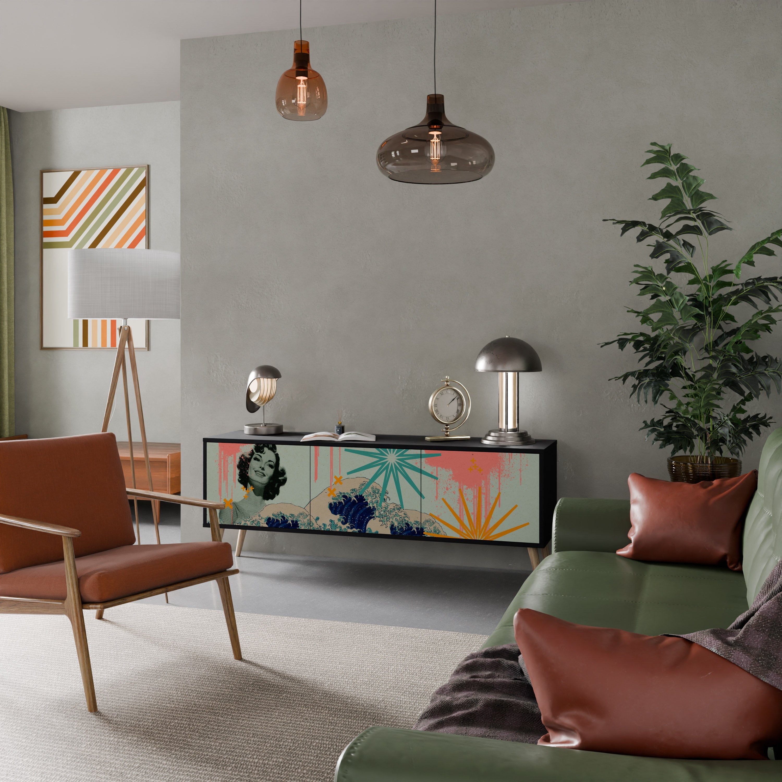 KANAGAWA BEAUTY Móvel de TV com 3 Portas em Acabamento Preto