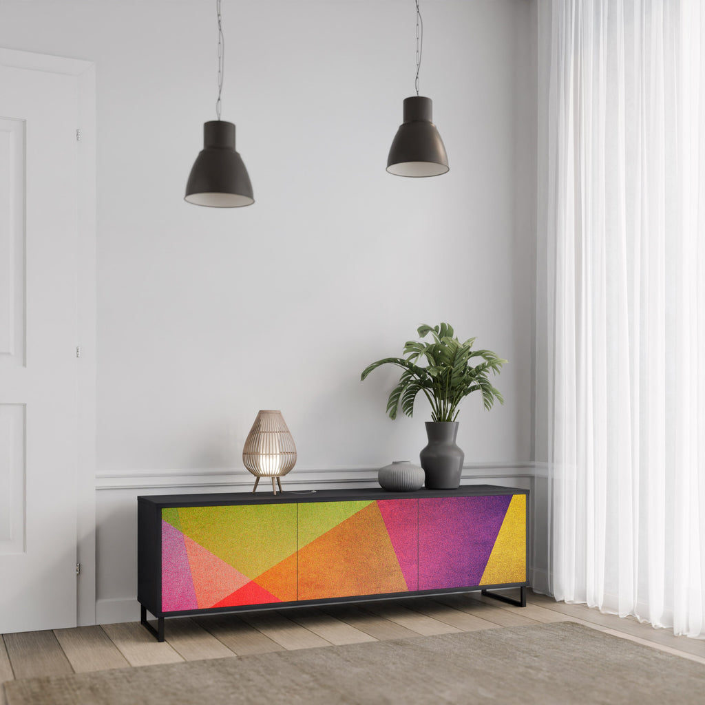 VIVID GEOMETRY 3-Door TV Stand in Black Finish