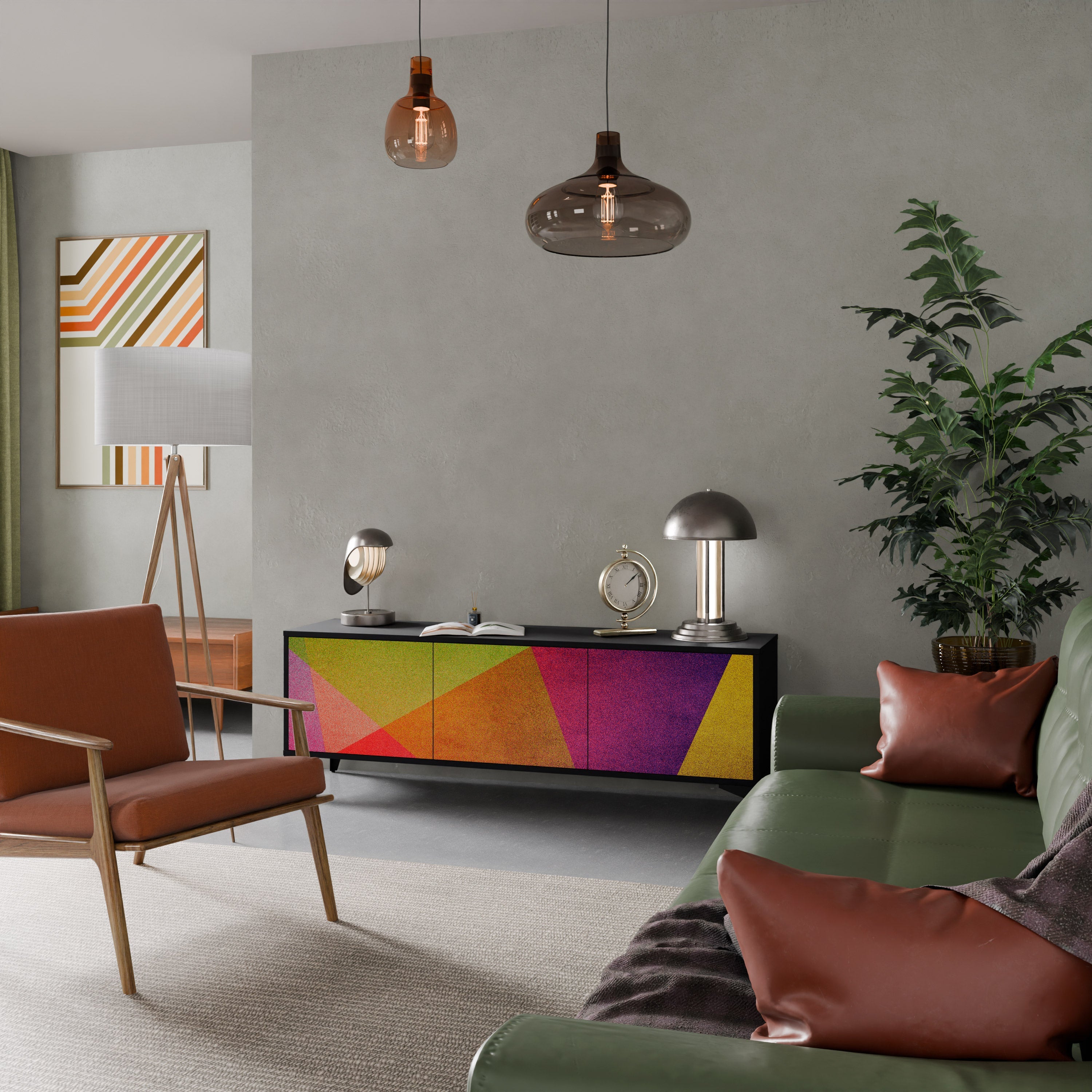 VIVID GEOMETRY 3-Door TV Stand in Black Finish