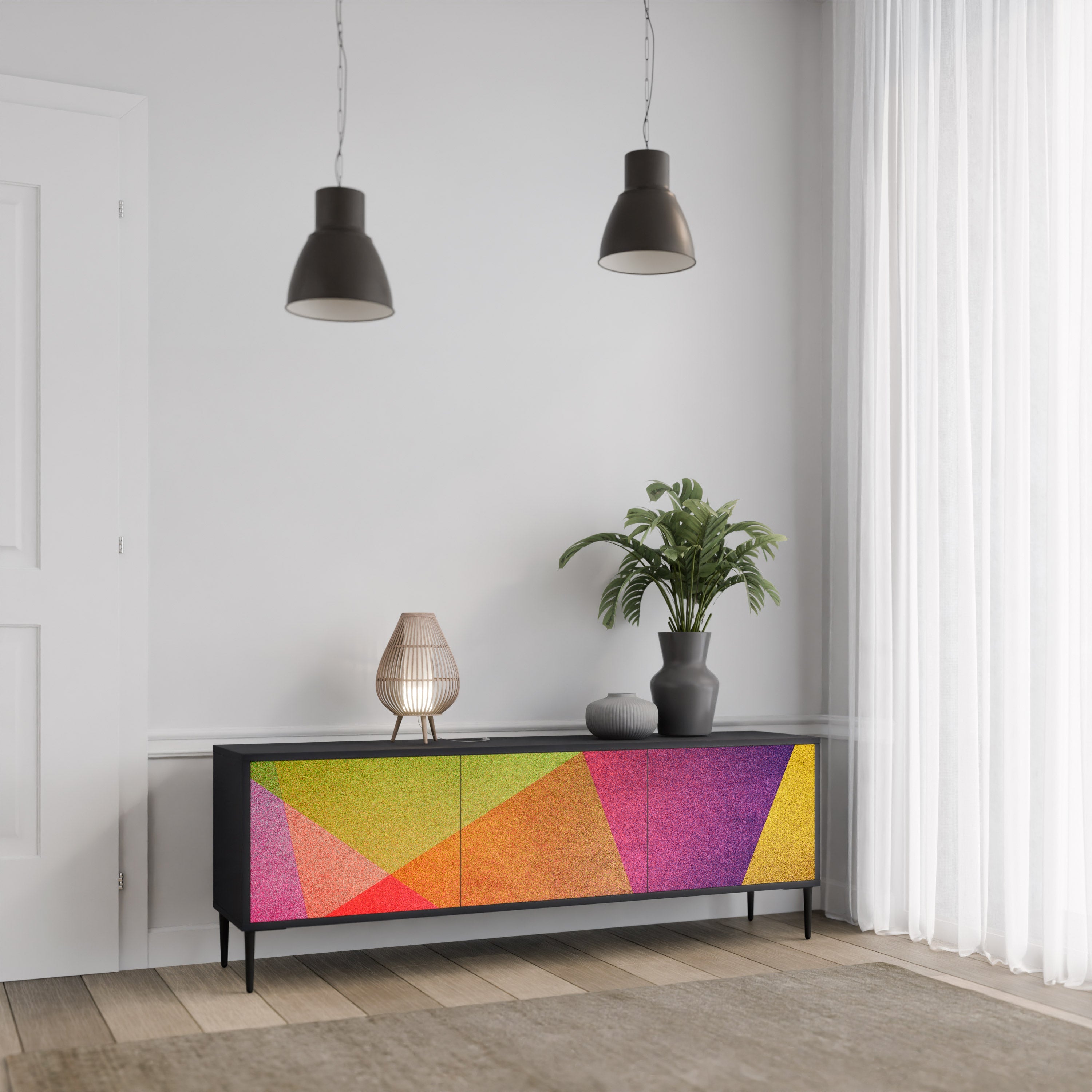 VIVID GEOMETRY Móvel de TV com 3 Portas em Acabamento Preto