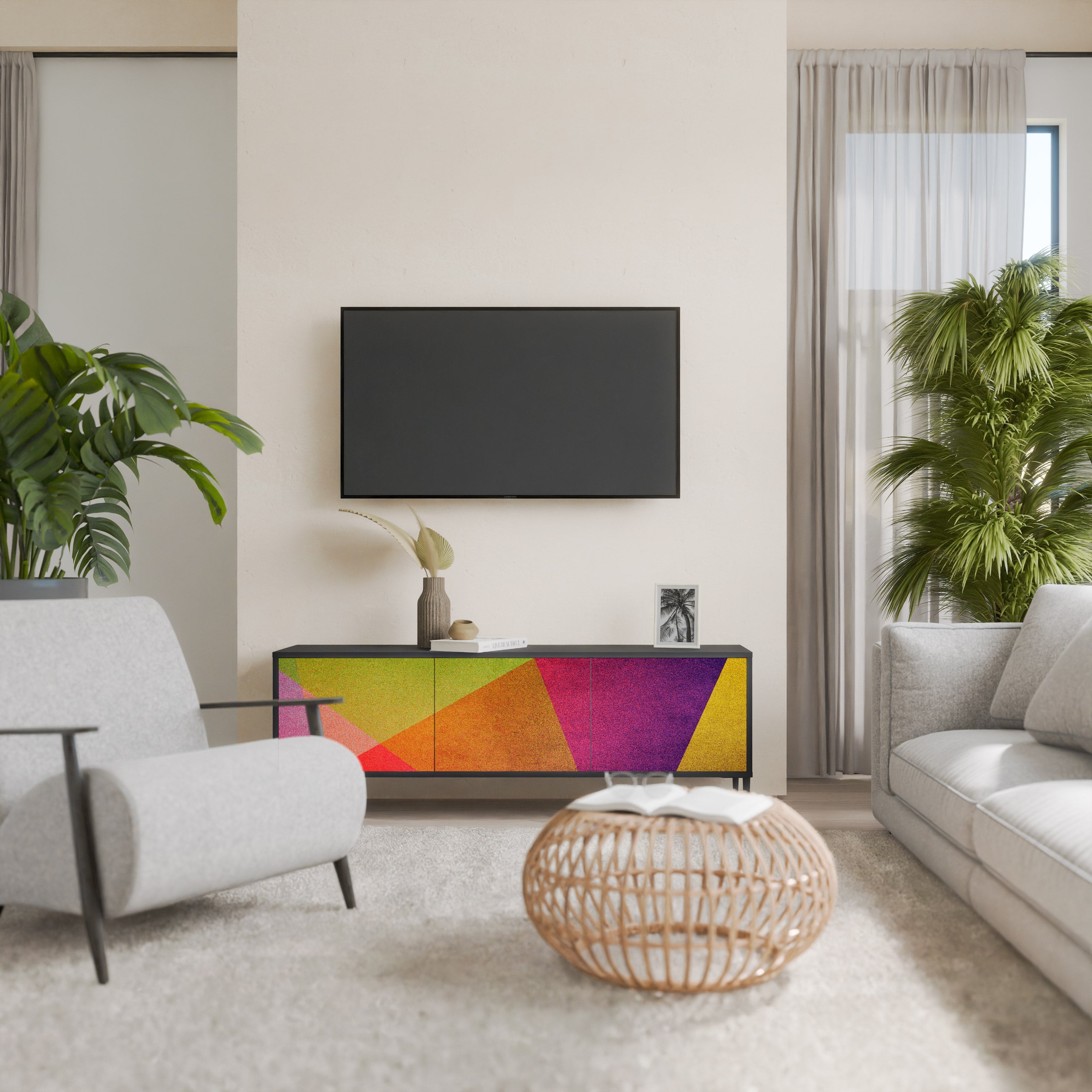 VIVID GEOMETRY Móvel de TV com 3 Portas em Acabamento Preto