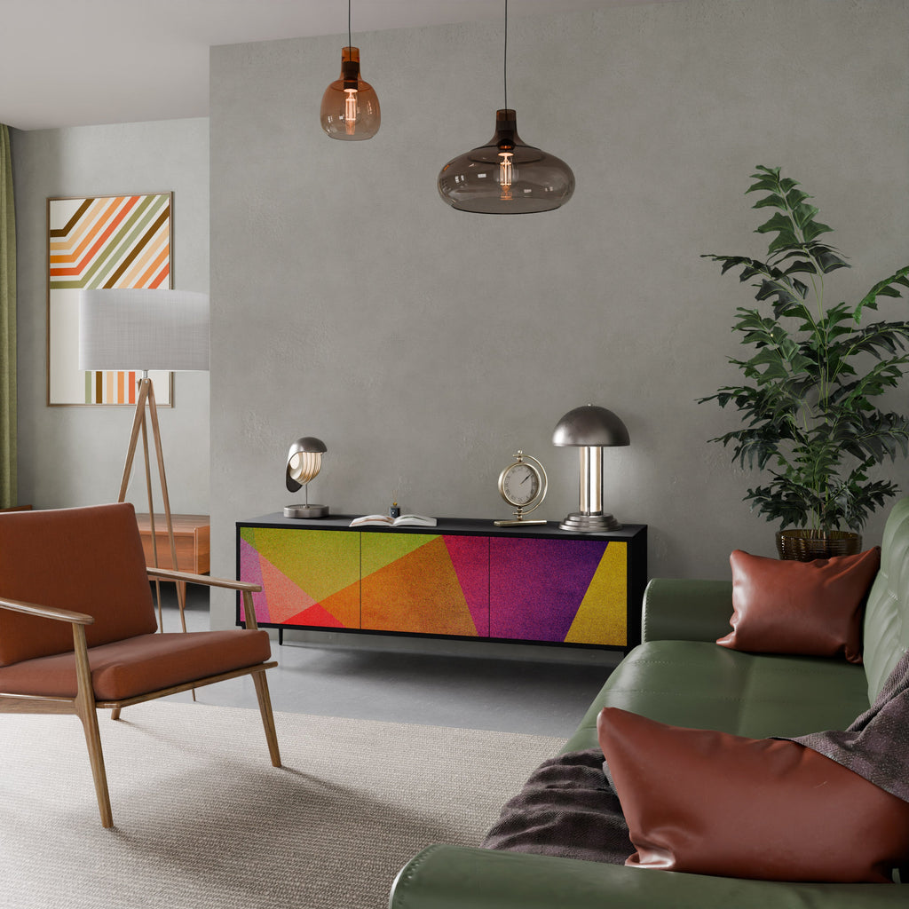 VIVID GEOMETRY 3-Door TV Stand in Black Finish