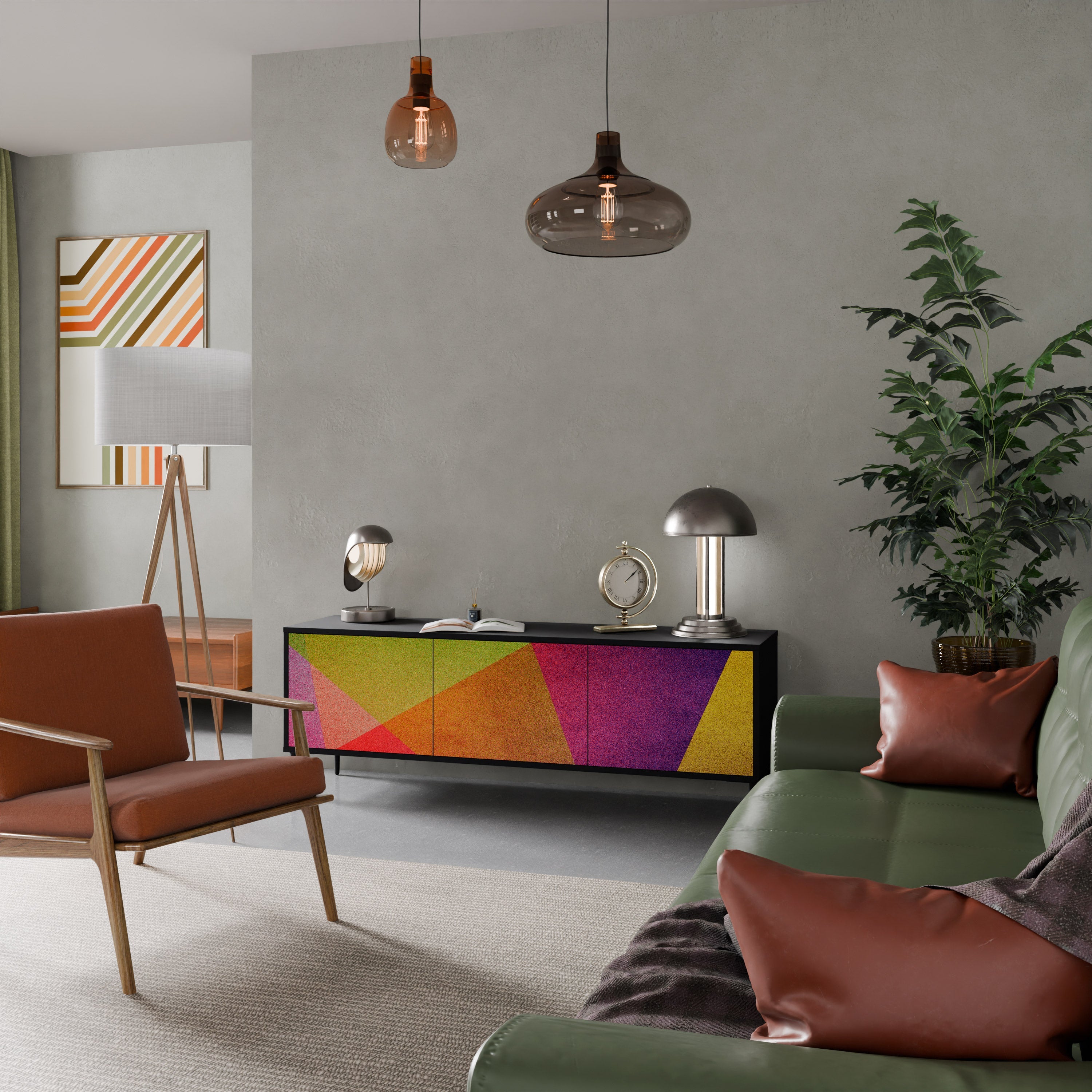 VIVID GEOMETRY Móvel de TV com 3 Portas em Acabamento Preto