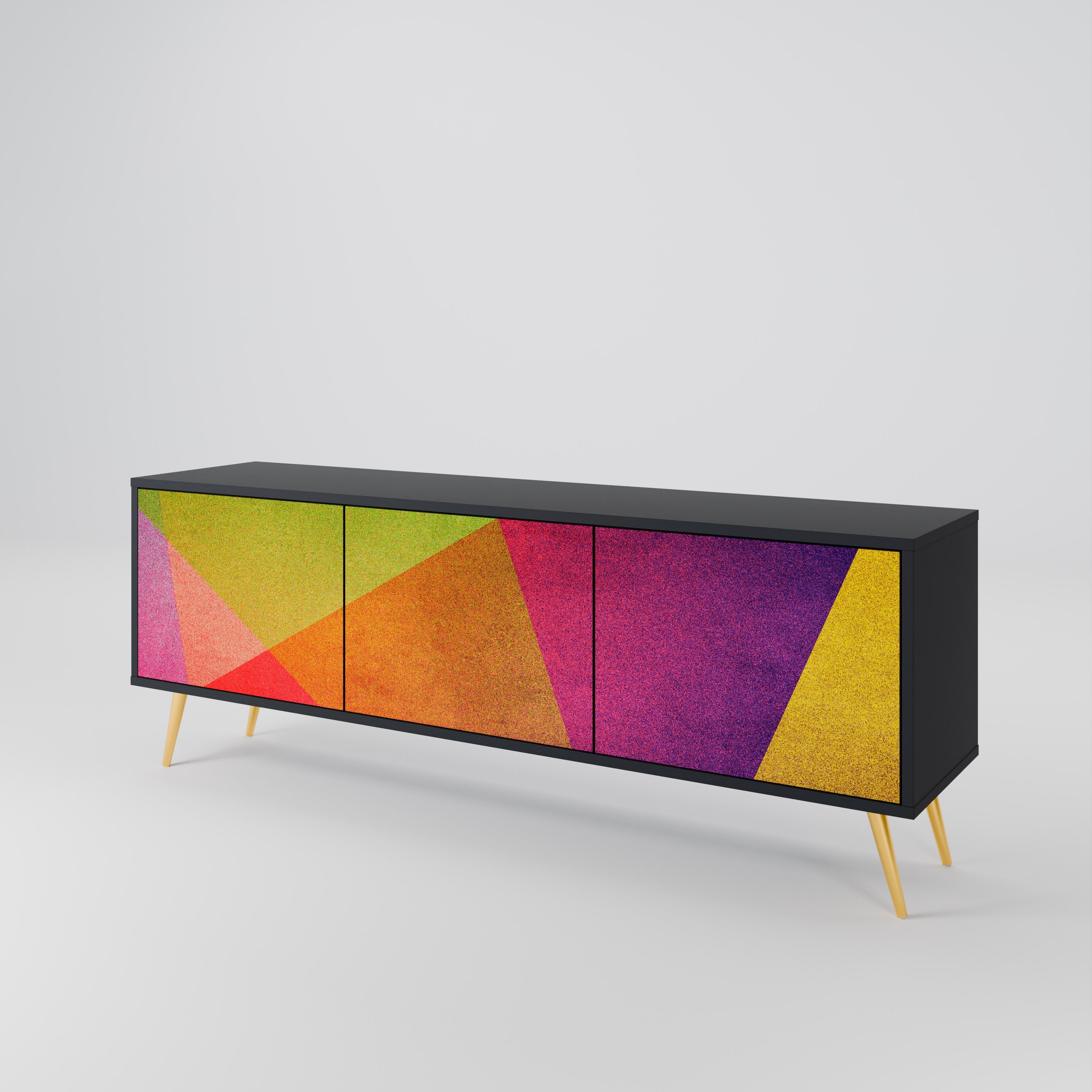 VIVID GEOMETRY 3-Door TV Stand in Black Finish