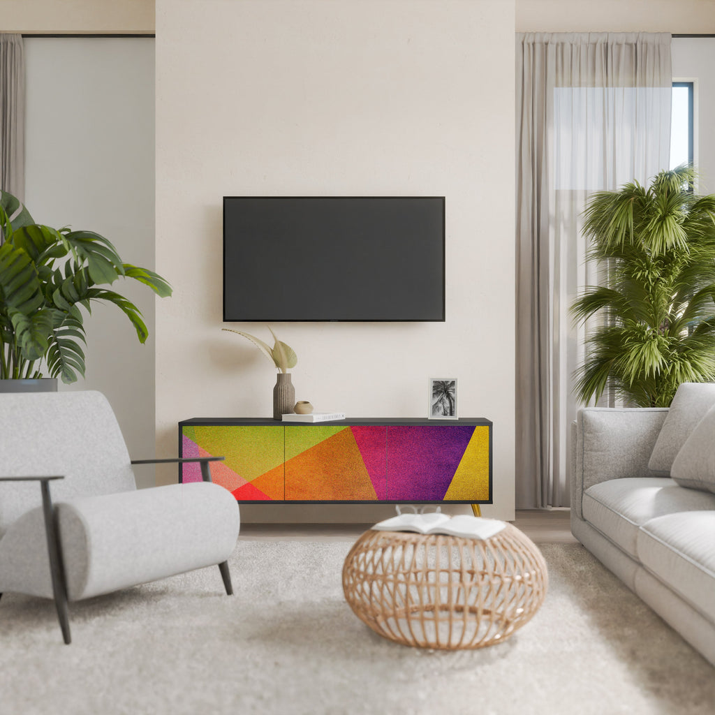 VIVID GEOMETRY 3-Door TV Stand in Black Finish
