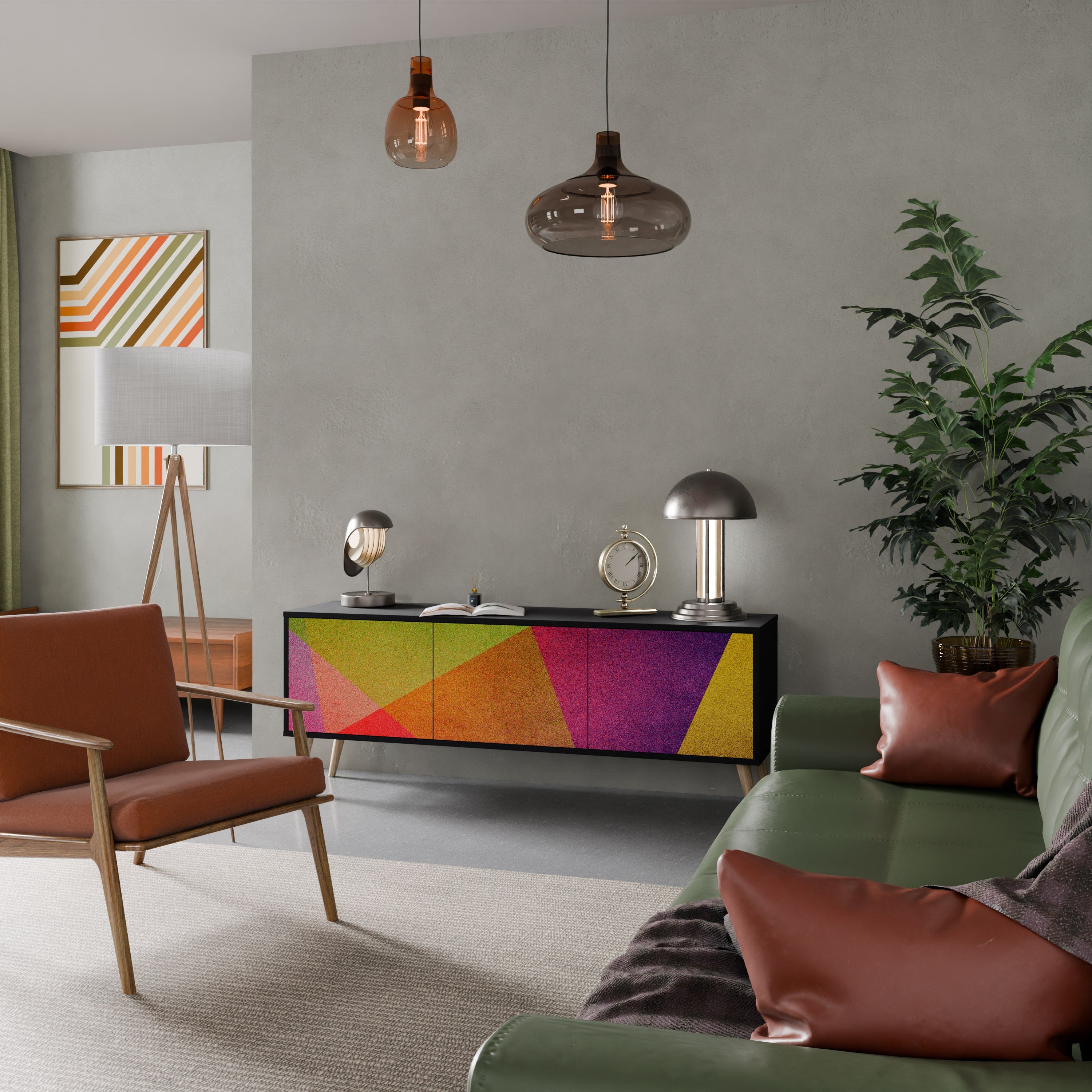 VIVID GEOMETRY 3-Door TV Stand in Black Finish