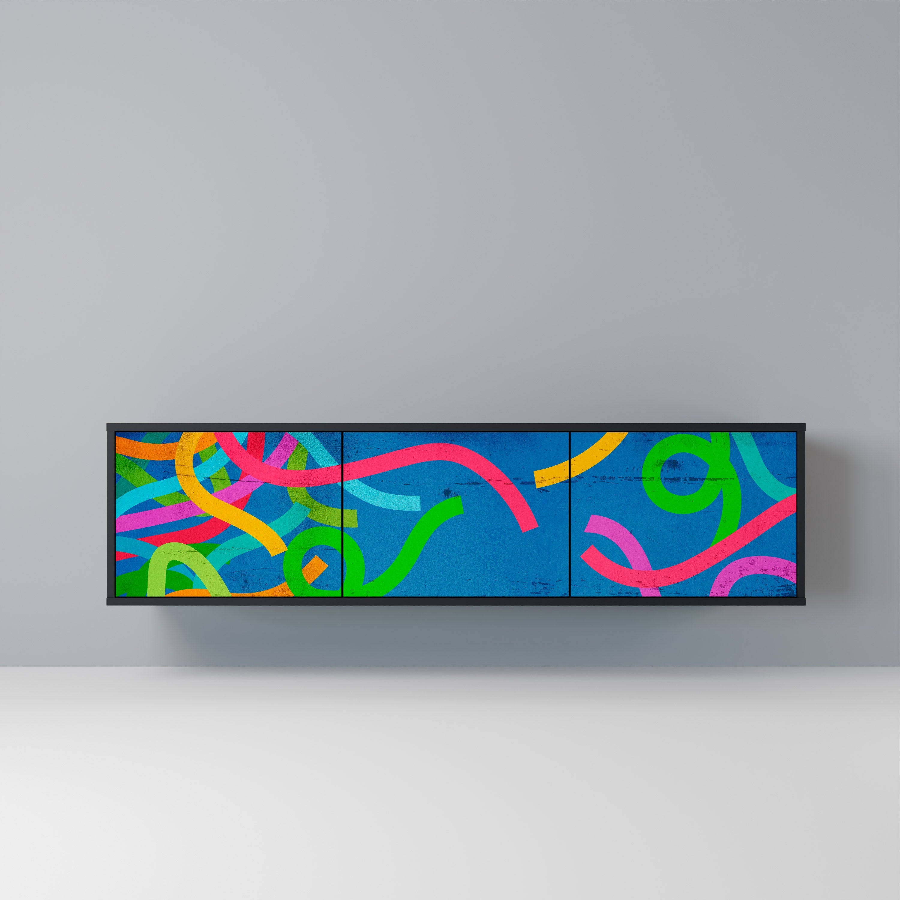 STREAMER TANGLE Móvel de TV com 3 Portas em Acabamento Preto