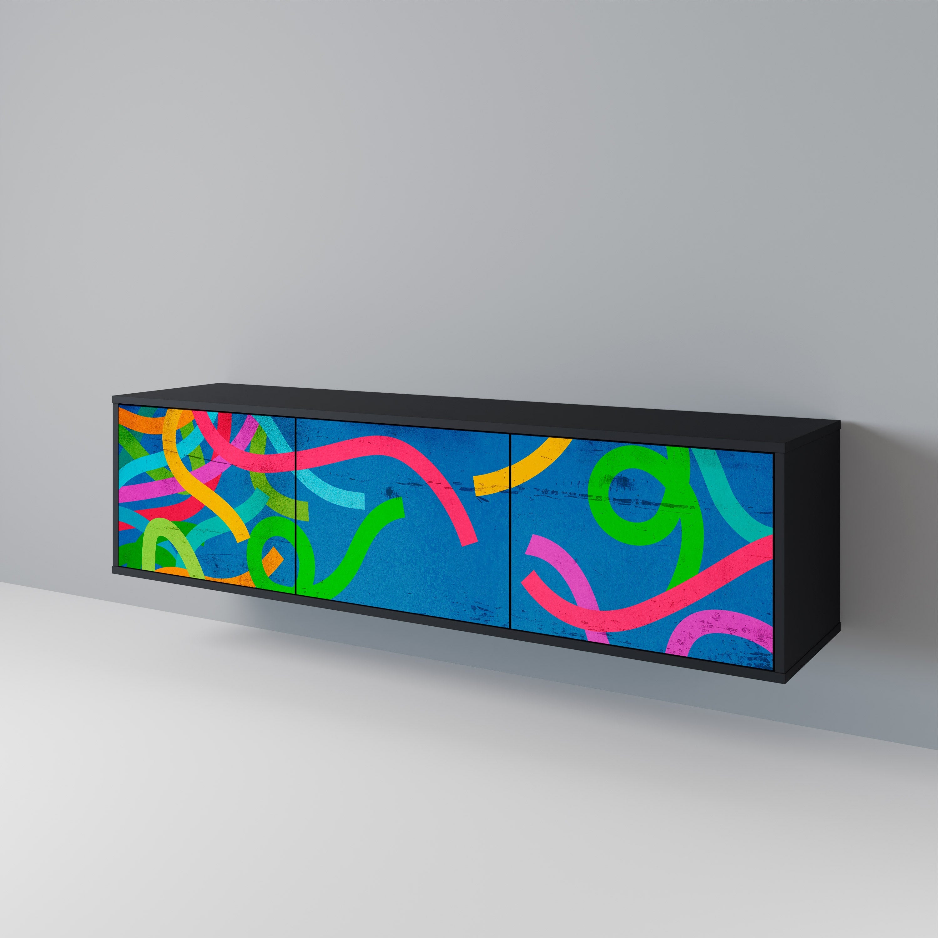 STREAMER TANGLE Móvel de TV com 3 Portas em Acabamento Preto