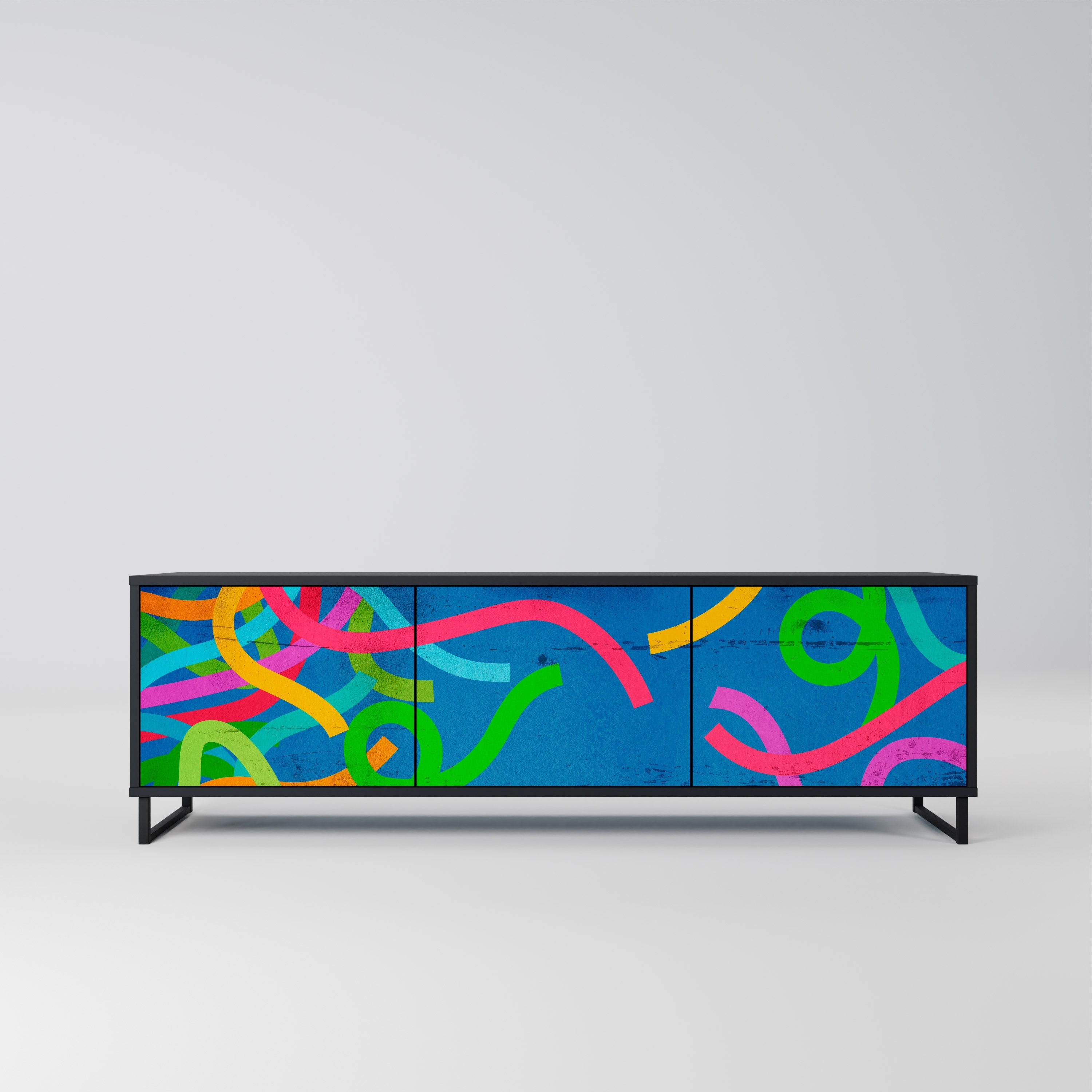 STREAMER TANGLE Móvel de TV com 3 Portas em Acabamento Preto