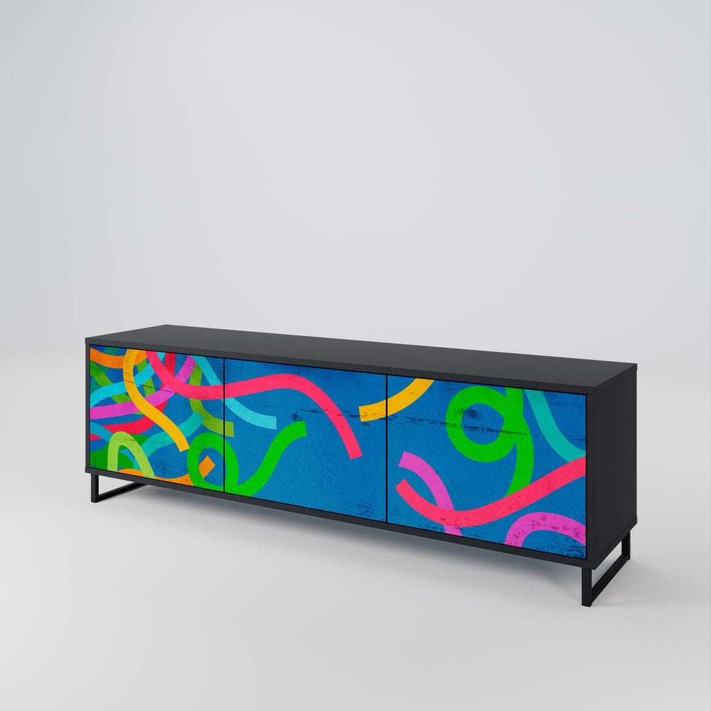 STREAMER TANGLE Móvel de TV com 3 Portas em Acabamento Preto